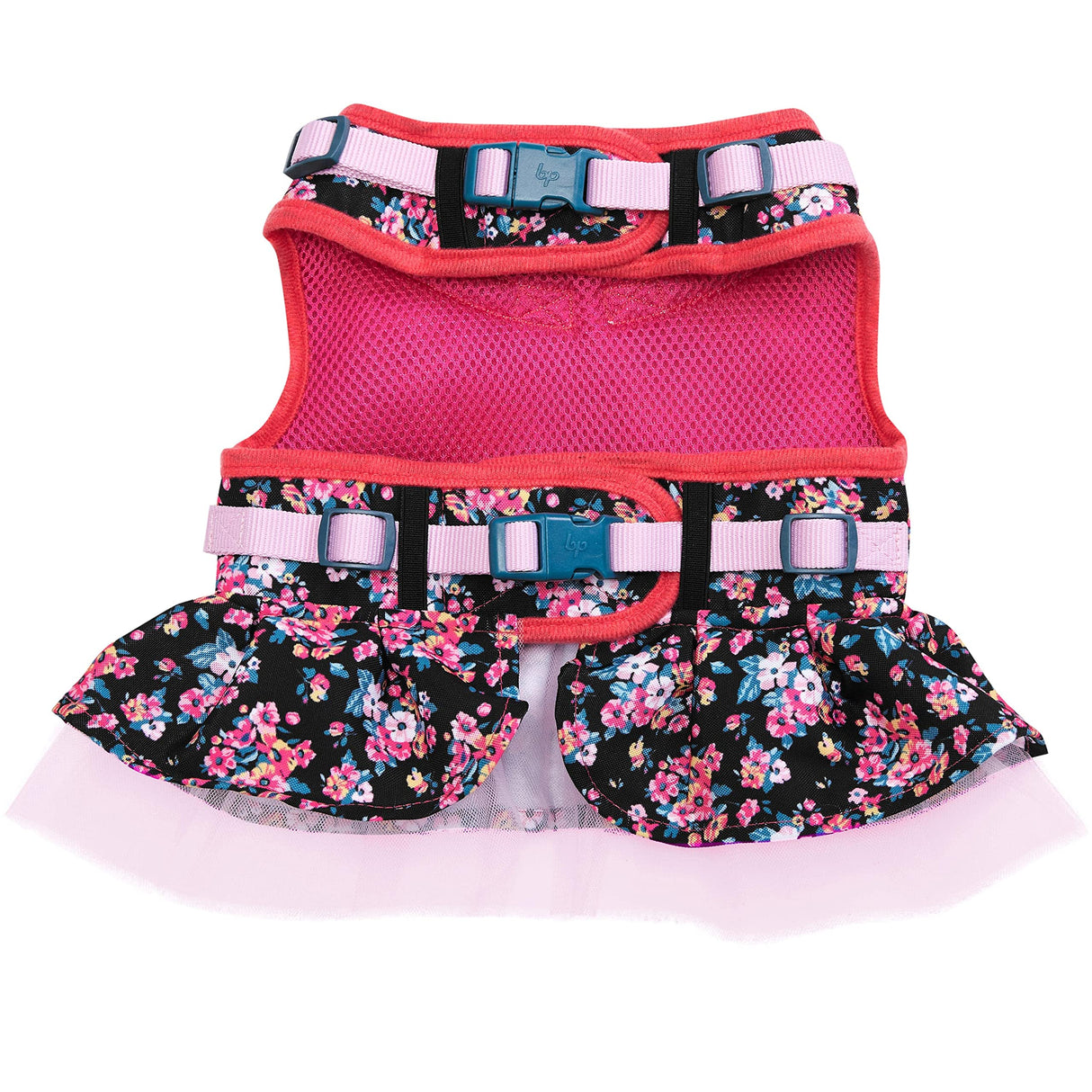 Blueberry Pet New Soft & Comfy Made Well Elegant Floral No Pull Mesh Dog Costume Harness Dress in Sleek Black, Chest Girth 19"-21", Small, Adjustable Harnesses for Dogs