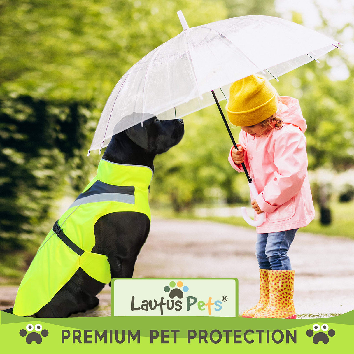 Lautus Pets Waterproof Dog Rain Coat, Reflective Safety Strips & Leash Hole β Lightweight Adjustable Jacket for Medium Breeds - M, Yellow