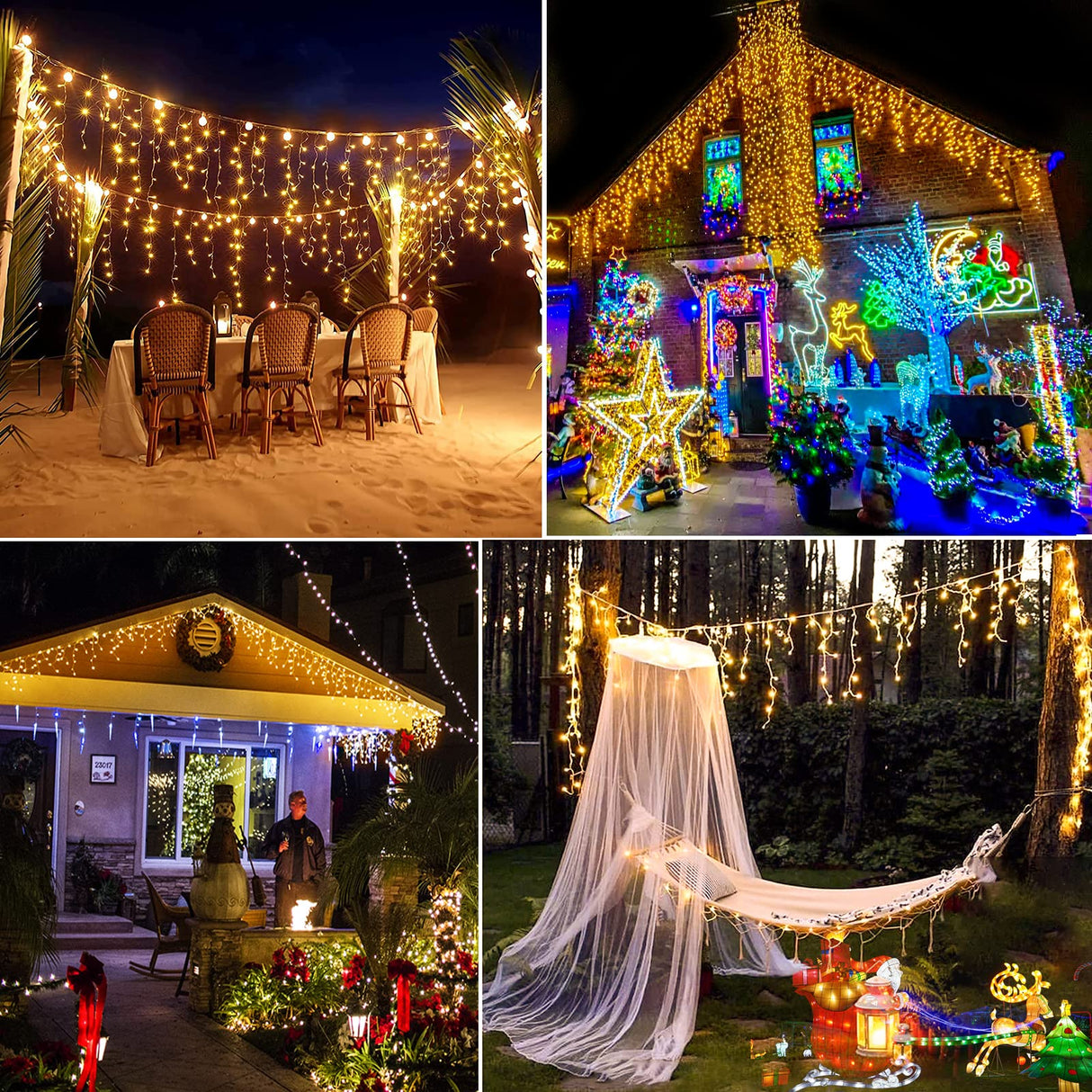 Christmas Icicle Lights Outdoor - 99ft 1216 LED 8 Modes Hanging Dripping Icicle String Lights with 228 Drops, Plug in Waterproof Timer Memory for Home Holiday Yard Wedding Party Indoor, Warm White