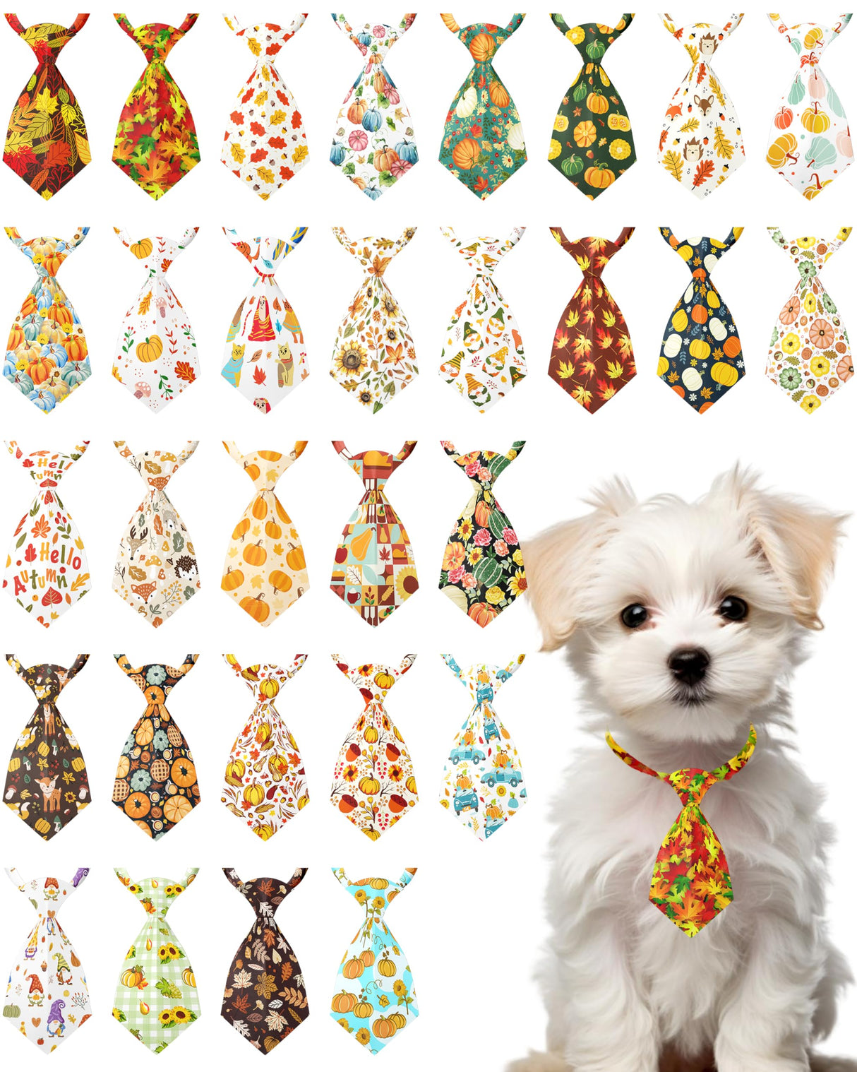 PET SHOW 30 Pack Fall Small Dog Ties Neckties for Doggies Cats Pumpkin Maple Leaf Adjustable Collar Neck Ties Girl Boy Pets Autumn Costumes Puppy Holiday Grooming Accessories Party Gift Favor