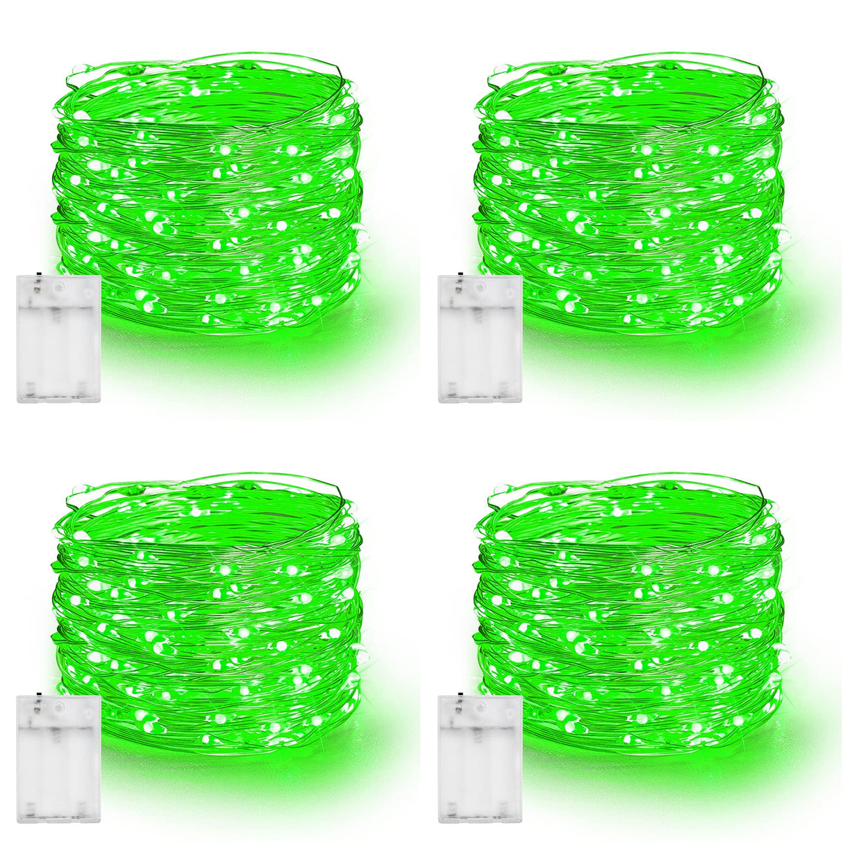 Dazzle Bright Fairy Lights Battery Operated, 4 Pack Total 80FT 240LED Silver Wire Waterproof String Lights, St. Patrick's Day Christmas Decorations for Indoor Outdoor Bedroom Yard Decor, Green