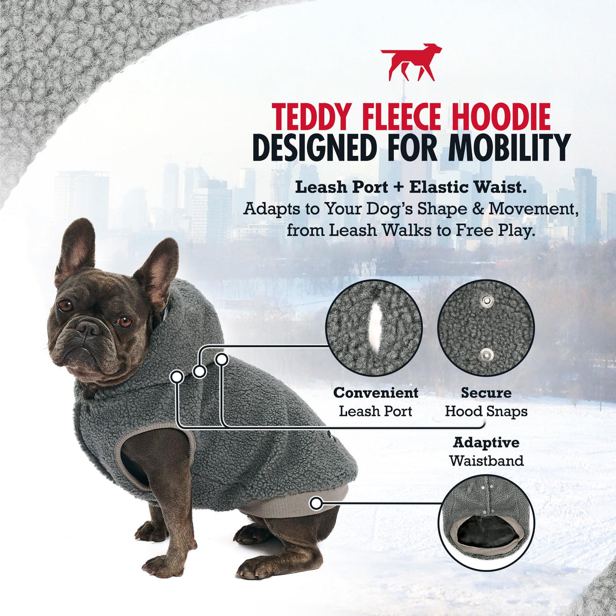 Tuff Pupper Fleece Dog Hoodie Sweater | Teddy Sherpa Outer & Soft Polar Fleece Lining | Adjustable Fit Winter Coat with Hood, Leash Hole, Ribbed Cuffs | for Small Medium Large XL XXL Dogs (Grey, XXL)