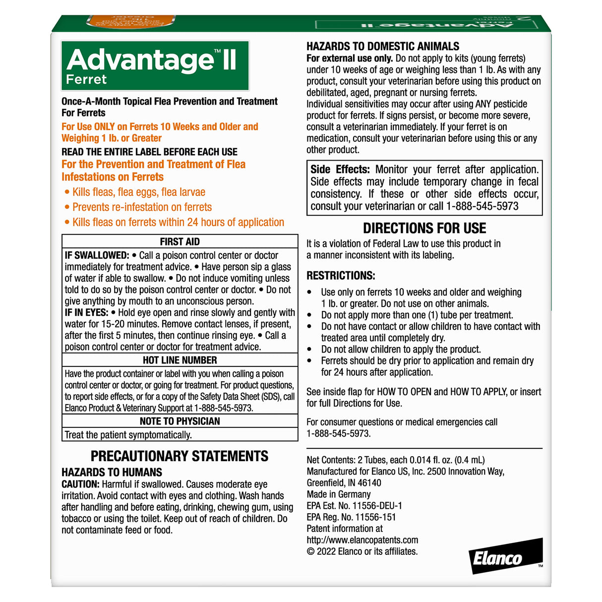 Advantage II Ferret Vet-Recommended Flea Treatment & Prevention | Ferret 1+ lbs. | 2-Month Supply