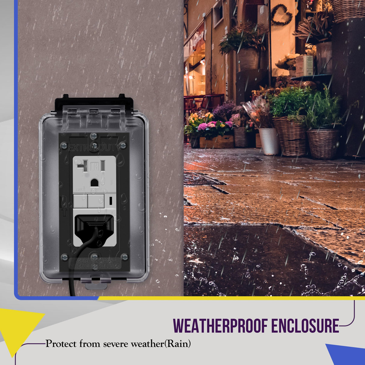 ENERLITES Outdoor Outlet Cover Extra-Duty in-Use Weatherproof Outdoor Decorator/GFCI Receptacle Outlets, Weatherproof Enclosure, 1-Gang 6.1” H x 3.4” W x 2.8” D, Clear Cover, IUC1V-D