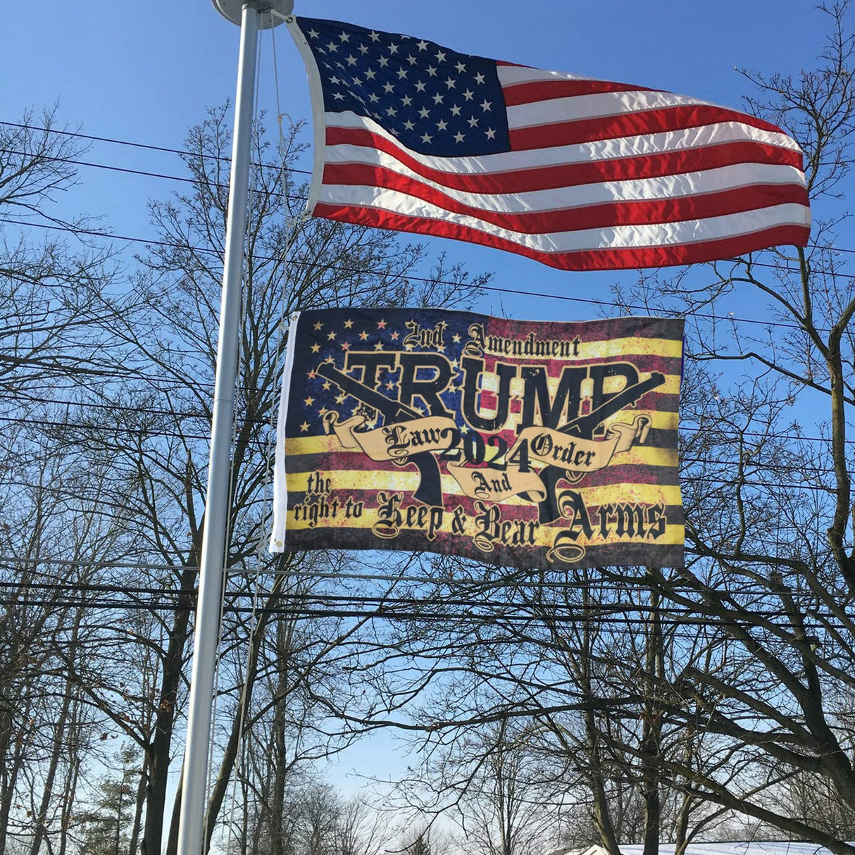 Trump 2024 2nd Second Amendment Flags Double Sided 3x5 Outdoor-Tea Stained Law and Order Guns Donald Trump American Flag Vintage Banner Heavy Duty 3 Ply with 2 Brass Grommets