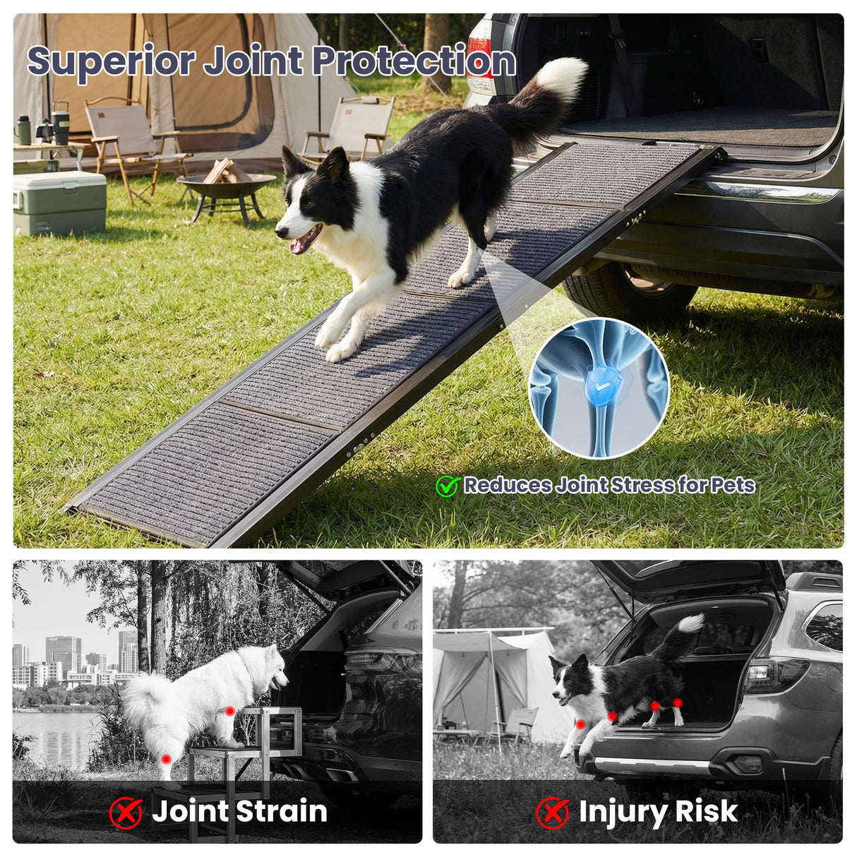 AQUILLA Dog Ramp for Car, 67" Long & 17.3" Wide Foldable Pet Ramp with Non-Slip Surface, Portable Dog Car Ramp for Old/Large/Senior Pets to Get on Bed, Stairs, Sedan/SUV/Cars, Up to 250LBS Capacity