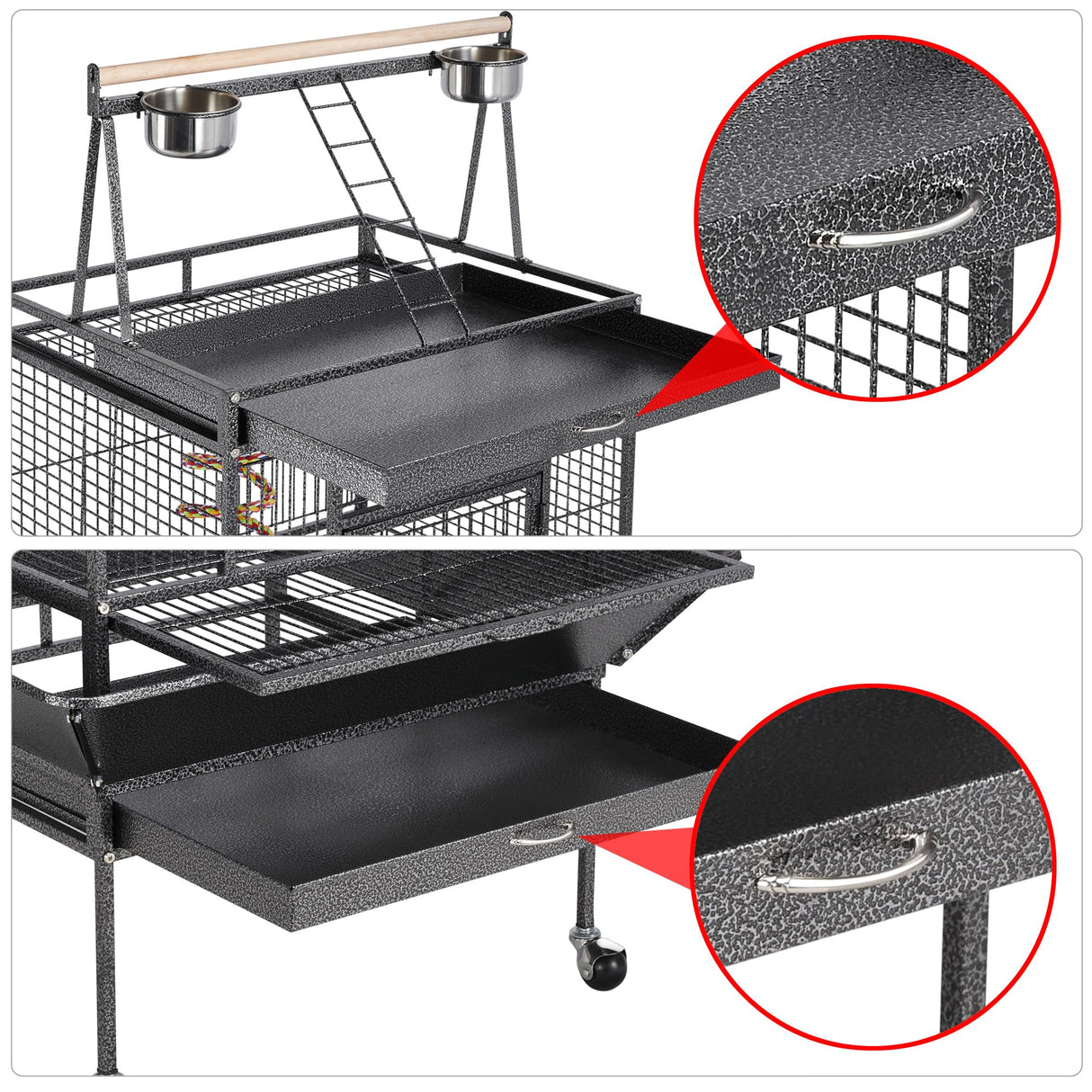 Yaheetech 69-inch Wrought Iron Rolling Large Parrot Bird Cage for African Grey Small Quaker Amazon Cockatiel Sun Parakeet Green Cheek Conure Dove Lovebird Budgie Play Top with Stand