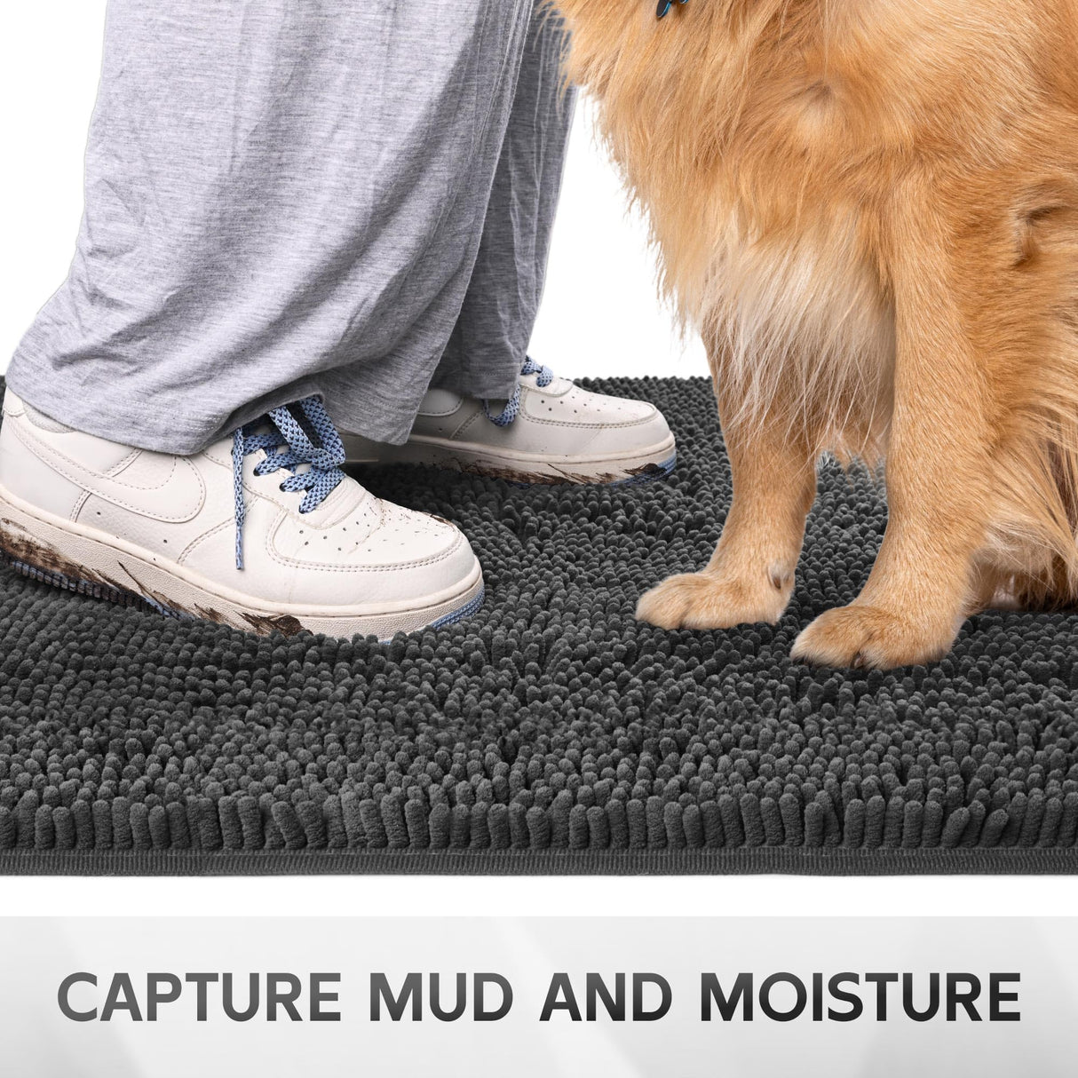 Cybstrax Ultra Absorbent Dog Door Mat for Muddy Paws, 72" x 36" Chenille Mud Mat for Dogs, Quick Dry, Trap Dirt Non-Slip Machine Washable Entry Rug for Indoor Outdoor Entrance, Dark Grey