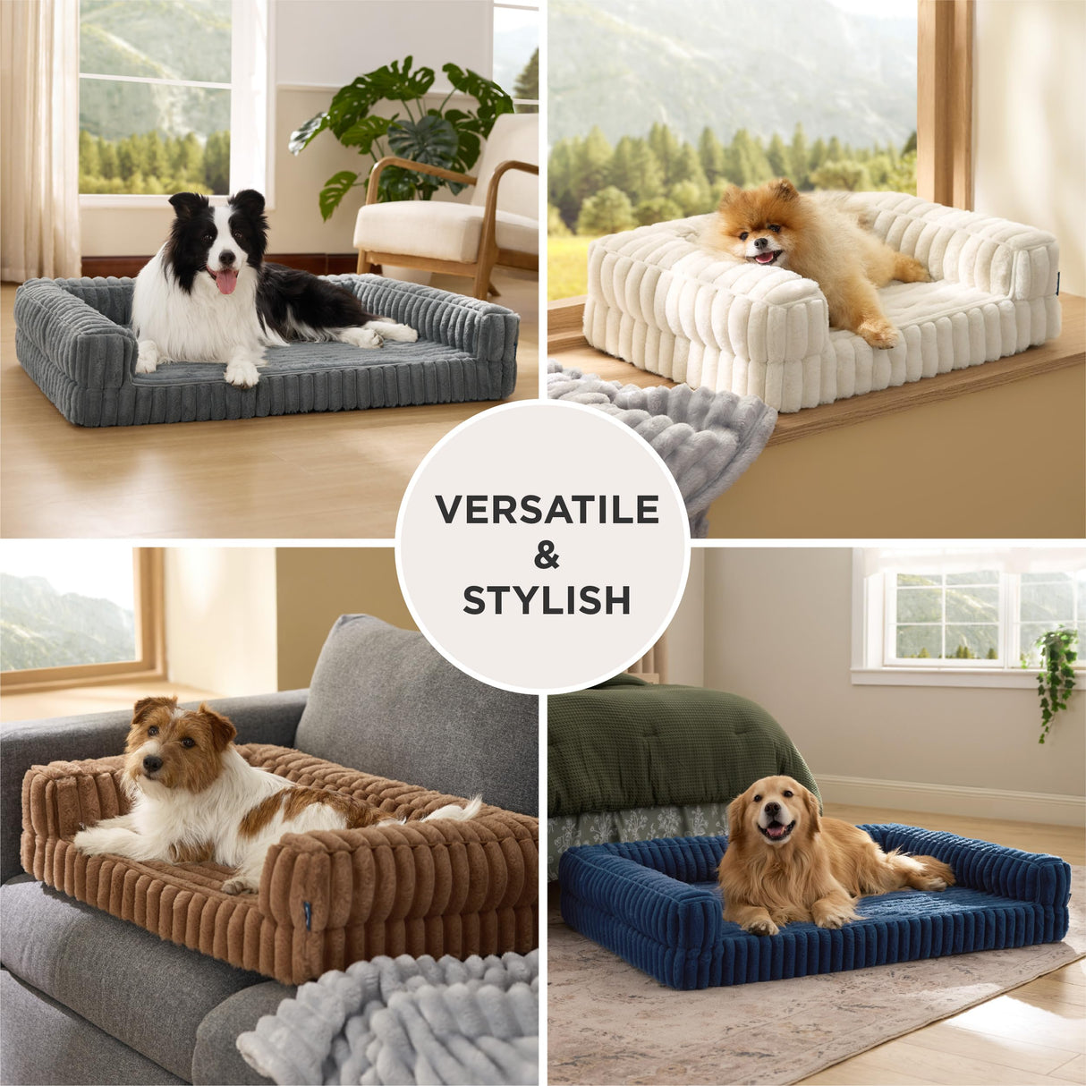 Bedsure ComfyFleece™ Orthopedic Dog Beds for Extra Large Dogs, Waterproof Memory Foam XL Pet Bed with Sides, Non-Slip and Egg-Crate Foam Big Dog Couch Sofa with Washable Corduroy Cover, Cream