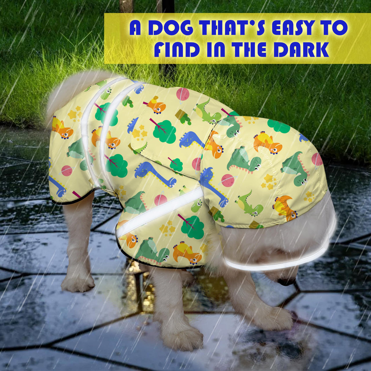 Eiaayer Dog Raincoat, Adjustable Rain Jacket with Hooded Double Layer for Large Medium Small Dogs Puppies, Lightweight Waterproof Rain Coat Poncho with Reflective Stripe Dinosaurs Yellow,S
