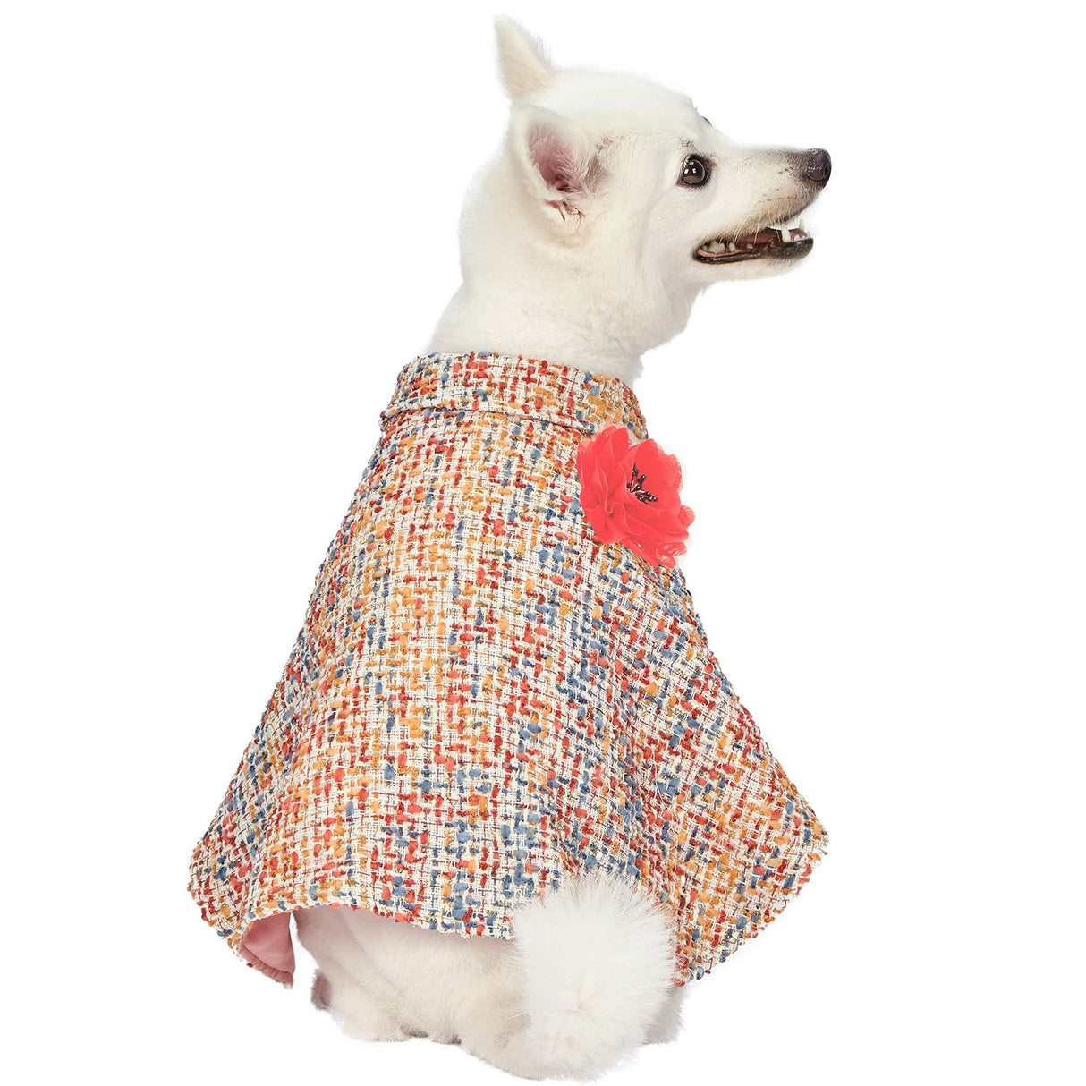 Blueberry Pet Multicolor Warm Tone All-Weather Dog Poncho Cape with Detachable Flower, Back Length 16", Pack of 1 Clothes for Dogs