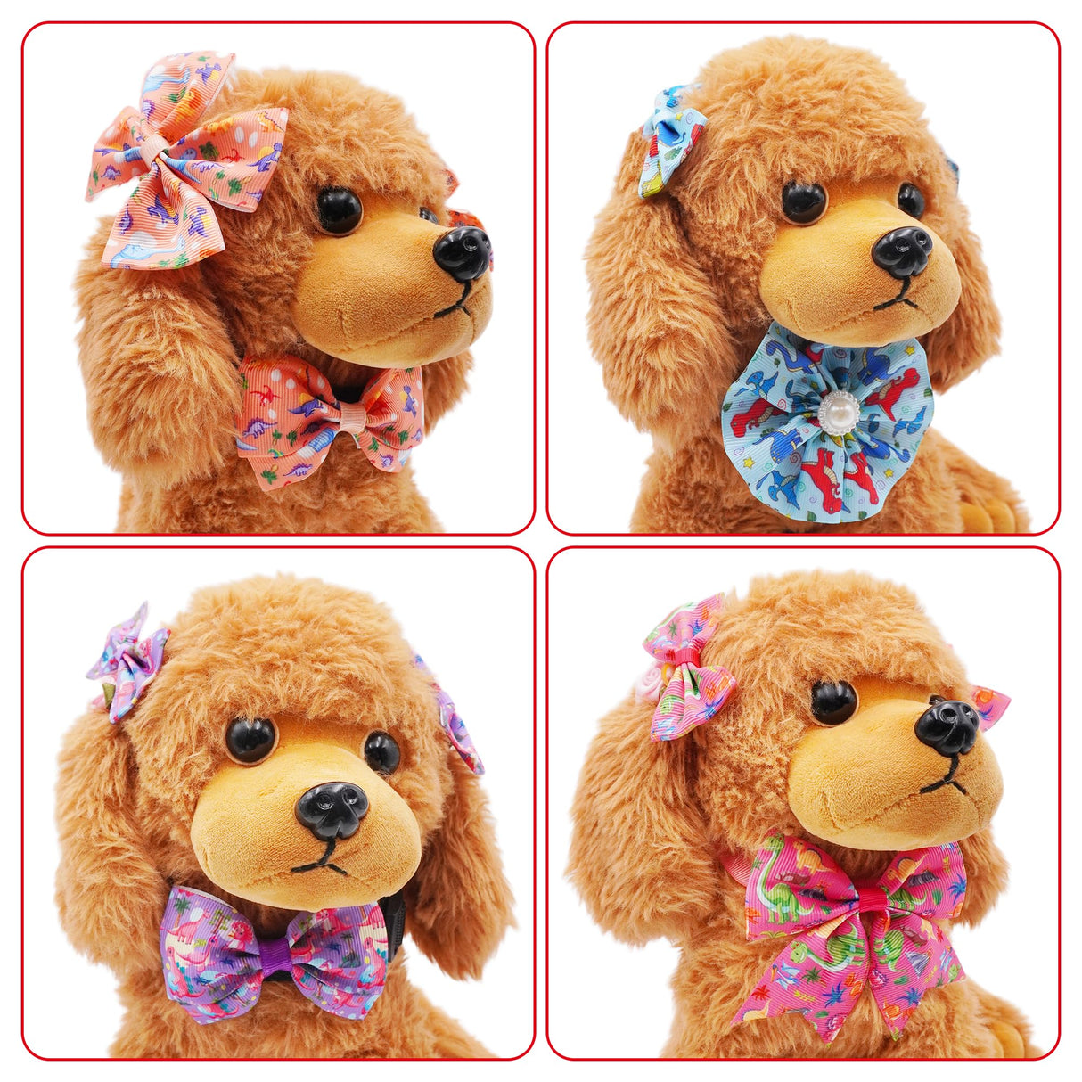 JpGdn 120PCS Dinosaur Dog Bows Pack Include 20PCS Bowties with Adjustable Buckle 40PCS Hair Bows 60PCS Flowers and Bowties Attachments for Girl Female Boy Male Dogs Grooming Accessories