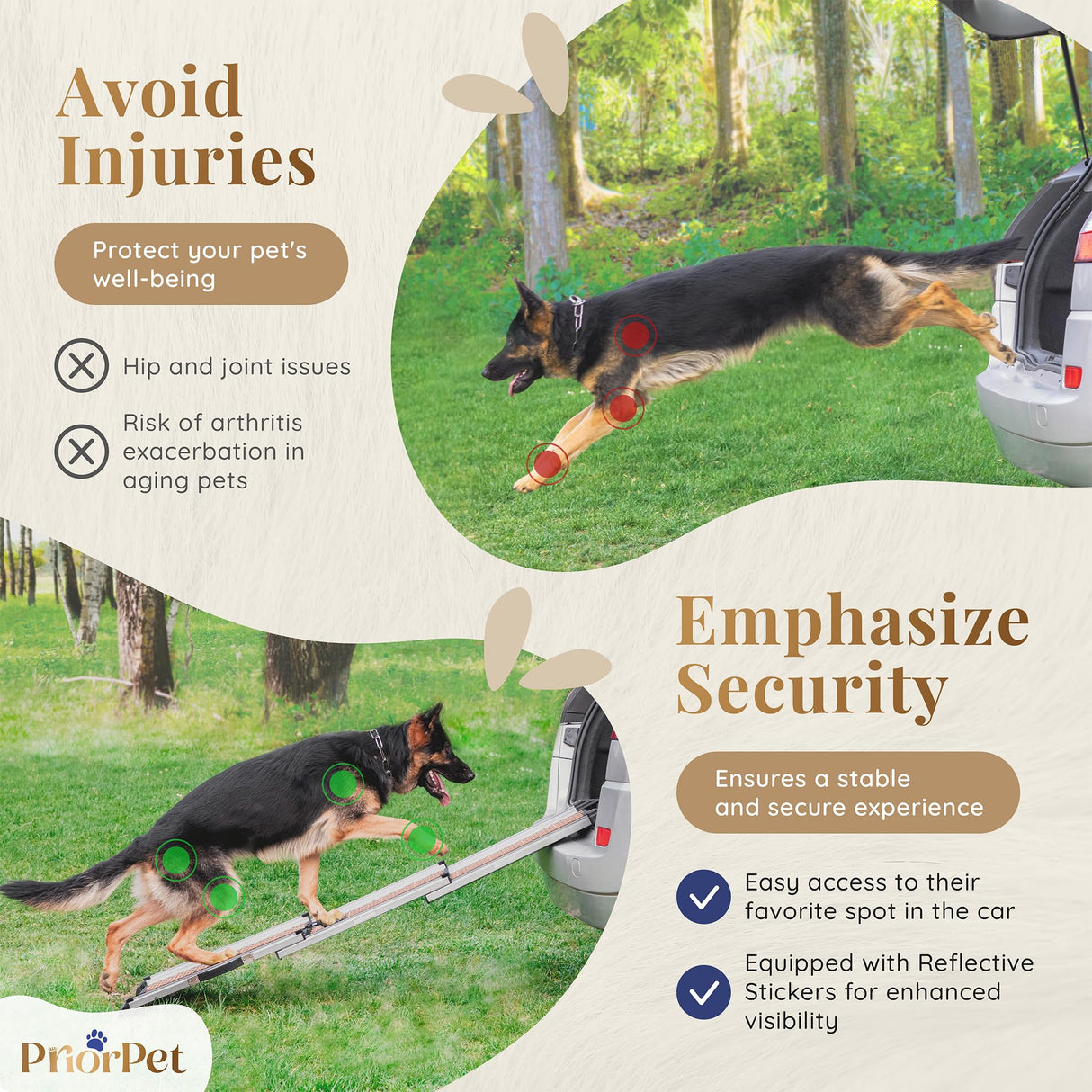 Dog Ramp for Car - Stable Anti-Slip Dog Car Ramp for Large Dogs - 63" Long & 15" Wide - 250LBS Capacity - Telescoping Pet Ramp - Lightweight - Reflective Sides - Fixing Clip - Desert Sand