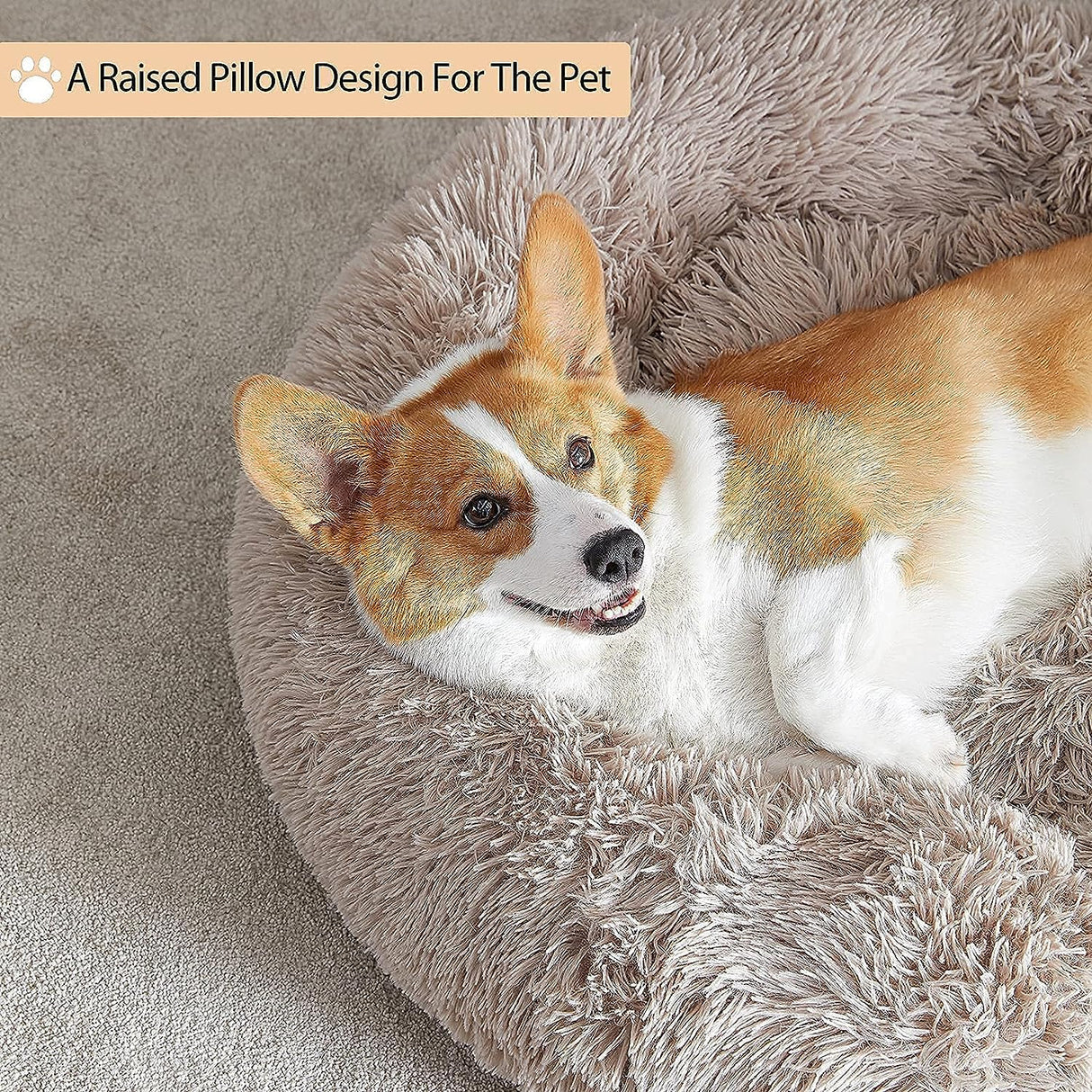 WNPETHOME Calming Dog Beds for Large Dogs, Anti-Anxiety Donut Large Pet Bed, Fluffy Faux Fur Plush Dog Bed,Warming Cozy Soft Round Lagre Dogs Bed for Pet, Cat Cuddler Cushion Bed