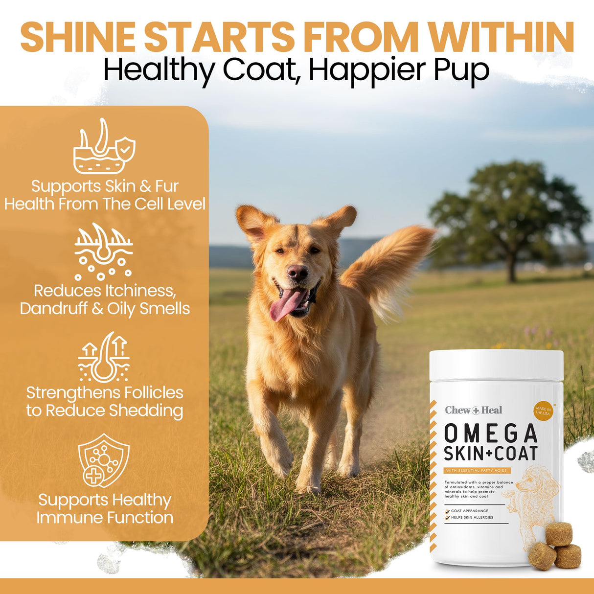 Omega 3 for Dogs - 180 Soft Chew Omega Treats for Skin and Coat - Fish Oil Blend of Essential Fatty Acids, Omega 3 and 6, Vitamins, Antioxidants and Minerals - Made in USA