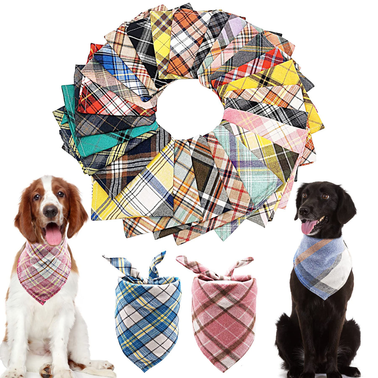 PET SHOW 50 Pack Bulk Plaid Cotton Dog Bandanas Small Female Male Cat Puppies Bibs Washable Triangle Head Scarfs Wholesale Medium Dogs Bandana Photo Prop Grooming Accessories
