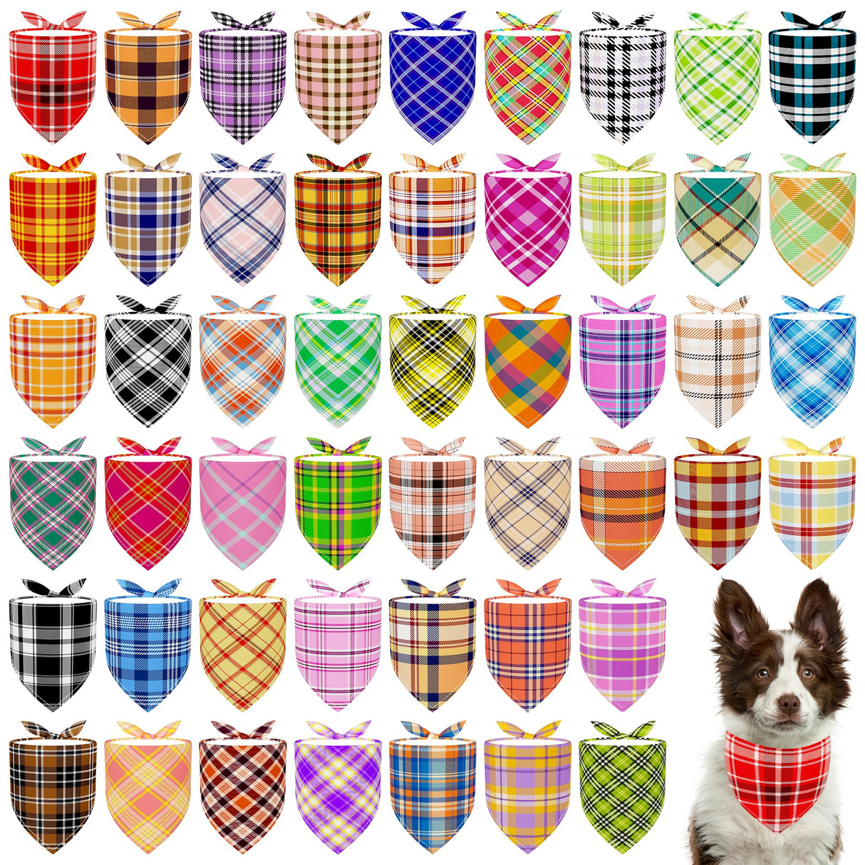 JpGdn 200PCS Dog Bandanas Plaid for Large XL XXL Breed Dogs Bulk Big Dog Bandanas Kerchief Washable Stitching Edge Selvedge Sewing Triangle Bibs Head Scarves Scarfs for Grooming Accessories