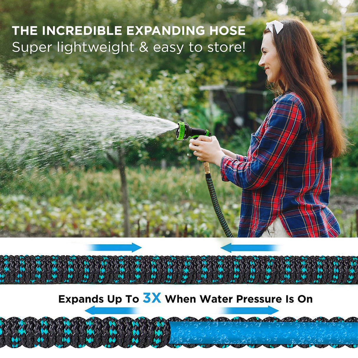 ROLIO Expandable Garden Hose with 9 Function Nozzle Spray Includes Reel (50 Feet)