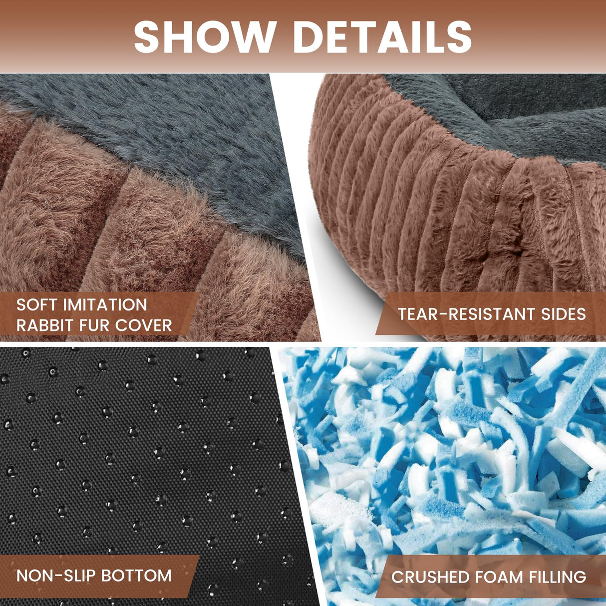 Dog Beds for Medium Dogs 32x24 Inch, Comfort-Sided Orthopedic Dog Bed Couch with Breathable Shredded Memory Foam, Faux Rabbit Fur Pet Bed, Non-Detachable, Non-Slip, Machine Washable