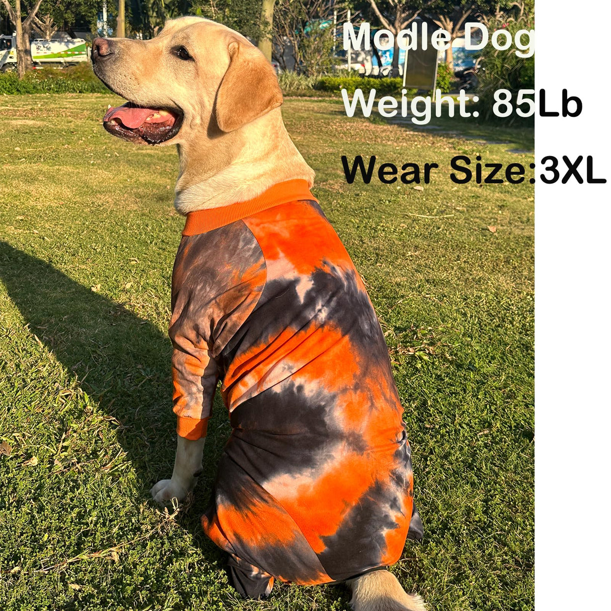 PriPre Dog Pajamas for Large Dogs Cotton Tie dye Pet Clothes Dog Onesie Jumpsuit Pet Sleeper Shirts Full Coverage Dog pjs (3XL, Black Orange)