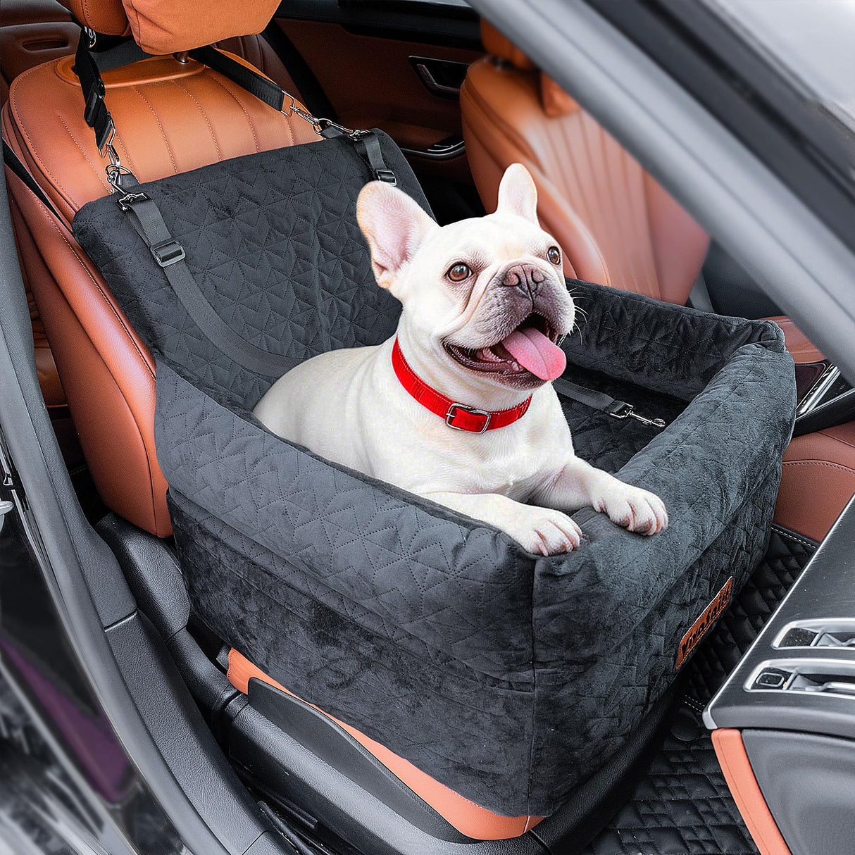 Dog Booster Car Seat for Small/Medium Dogs, VIVASNIFF 6 Inches Memory Foam Elevated Dog Pet Car Bed up to 45 lbs with 2 Safety Belts, Leakproof, Detachable and Washable (Black).