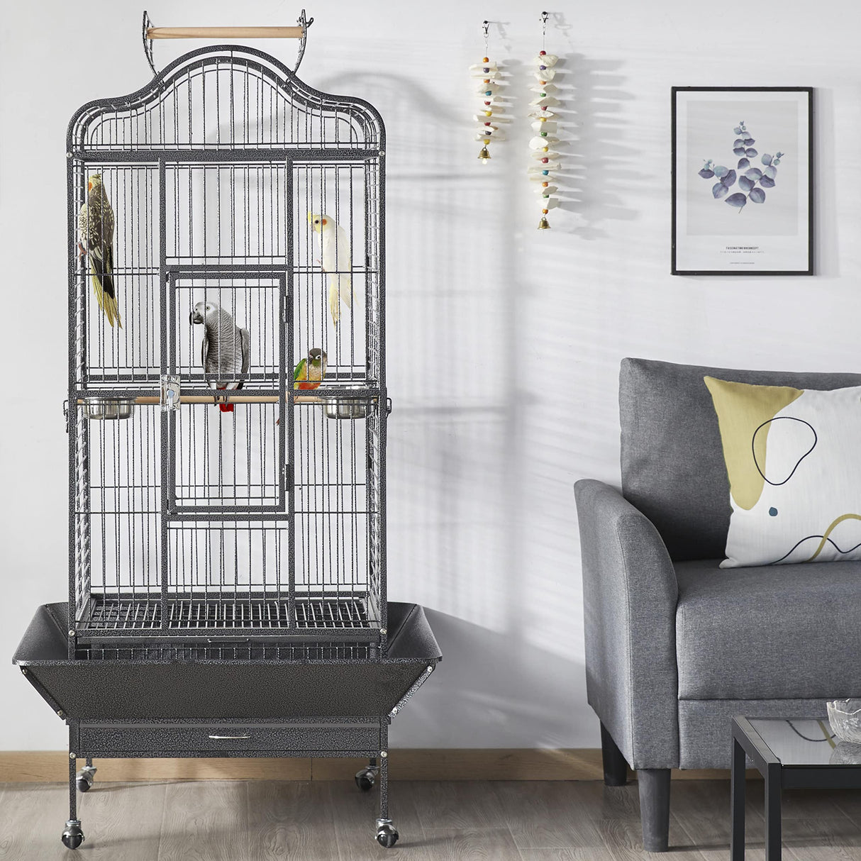 Yaheetech Extra Large Bird Cage 63'' Open Play Top Bird Cage for African Grey Parrots/Amazon Parrot/Caiques/Macaw with 360° Wheels