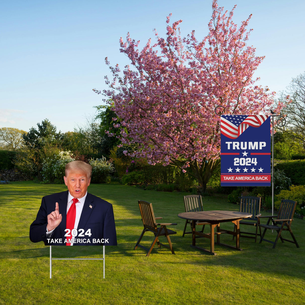 Ouraqto TRUMP 2024 Yard Sign Double Sided 14x14 Inch Yard signs Outdoor Decorative Trump Handheld Signage Trump Merchandise for Garden Lawn(with Flag