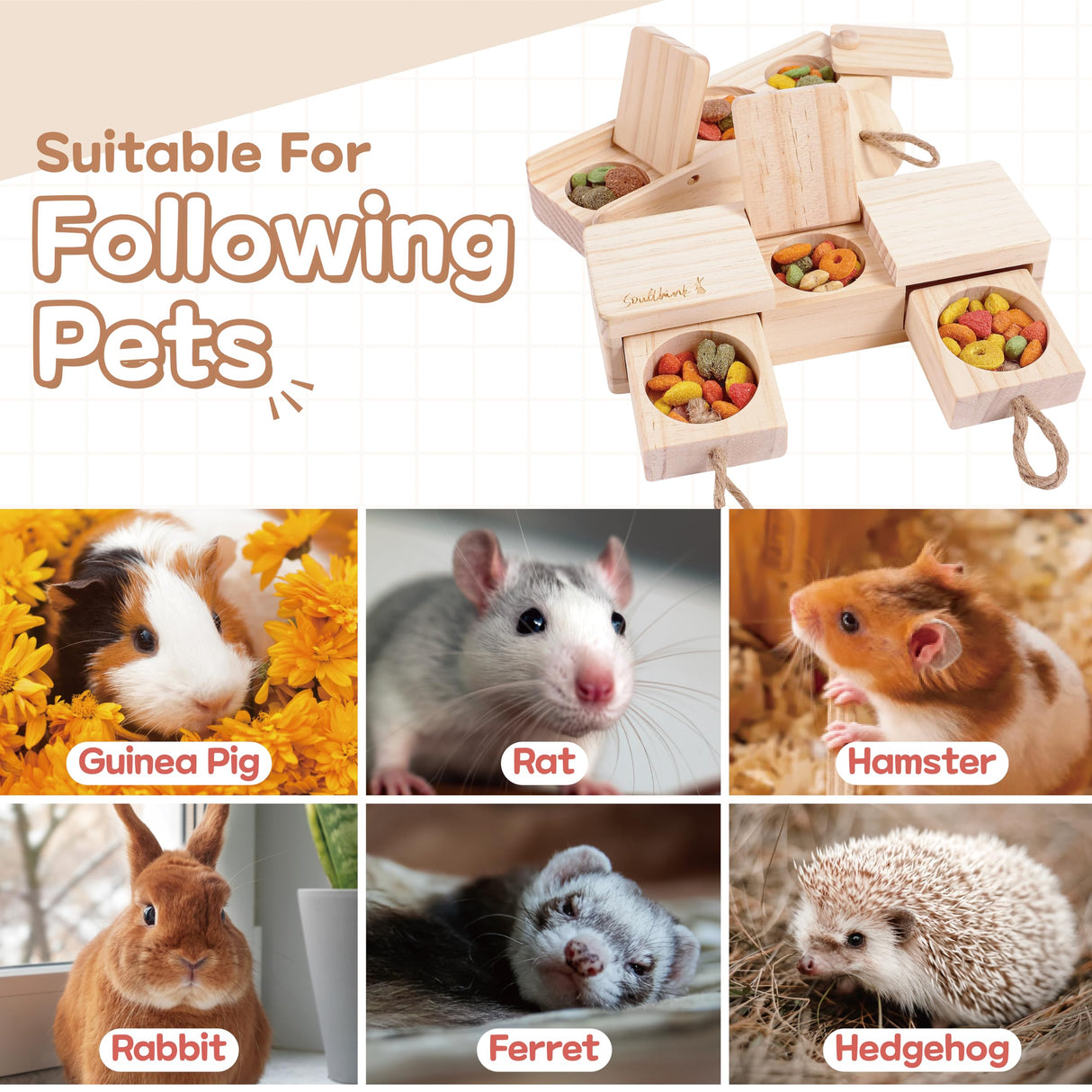 SoulThink® Interactive Wooden Pet Rabbit Toys - Sniff n' Snack Bunny Chew Toys for Rabbit Treats, Suited as Guinea Pig, Hamster for Boredom, Bunny Toys for Rabbits Keep Busy (2 Sets)