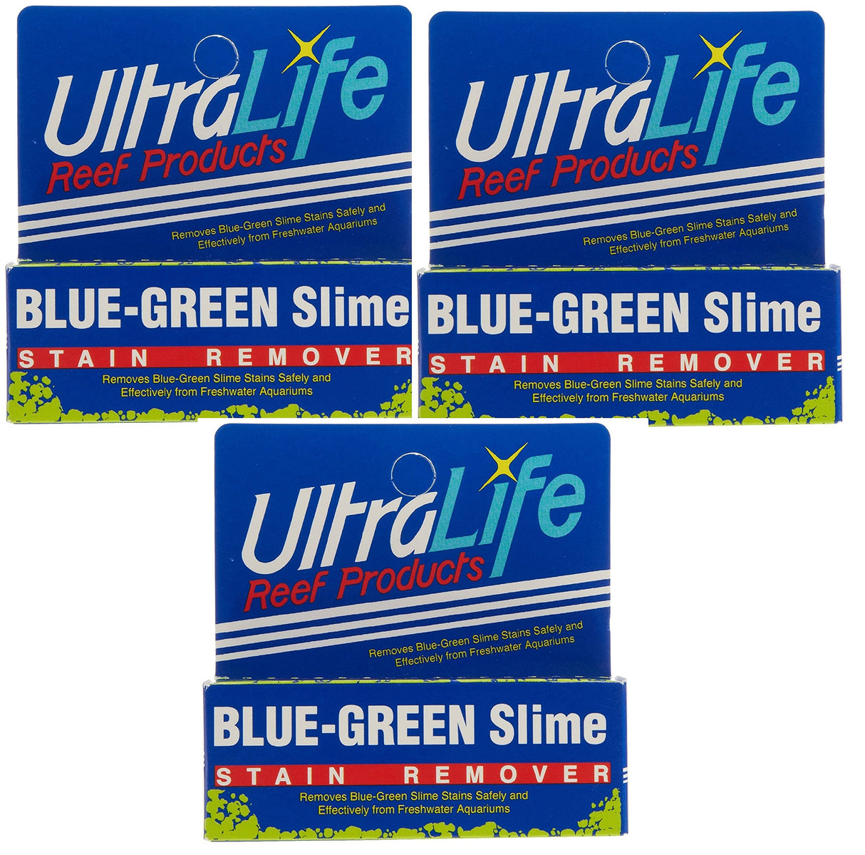UltraLife Blue Green Slime (3 Packs) Stain Remover for Safe Slime Cleaning in Freshwater Aquariums - Each Treats 150 Gallons (3 Items)