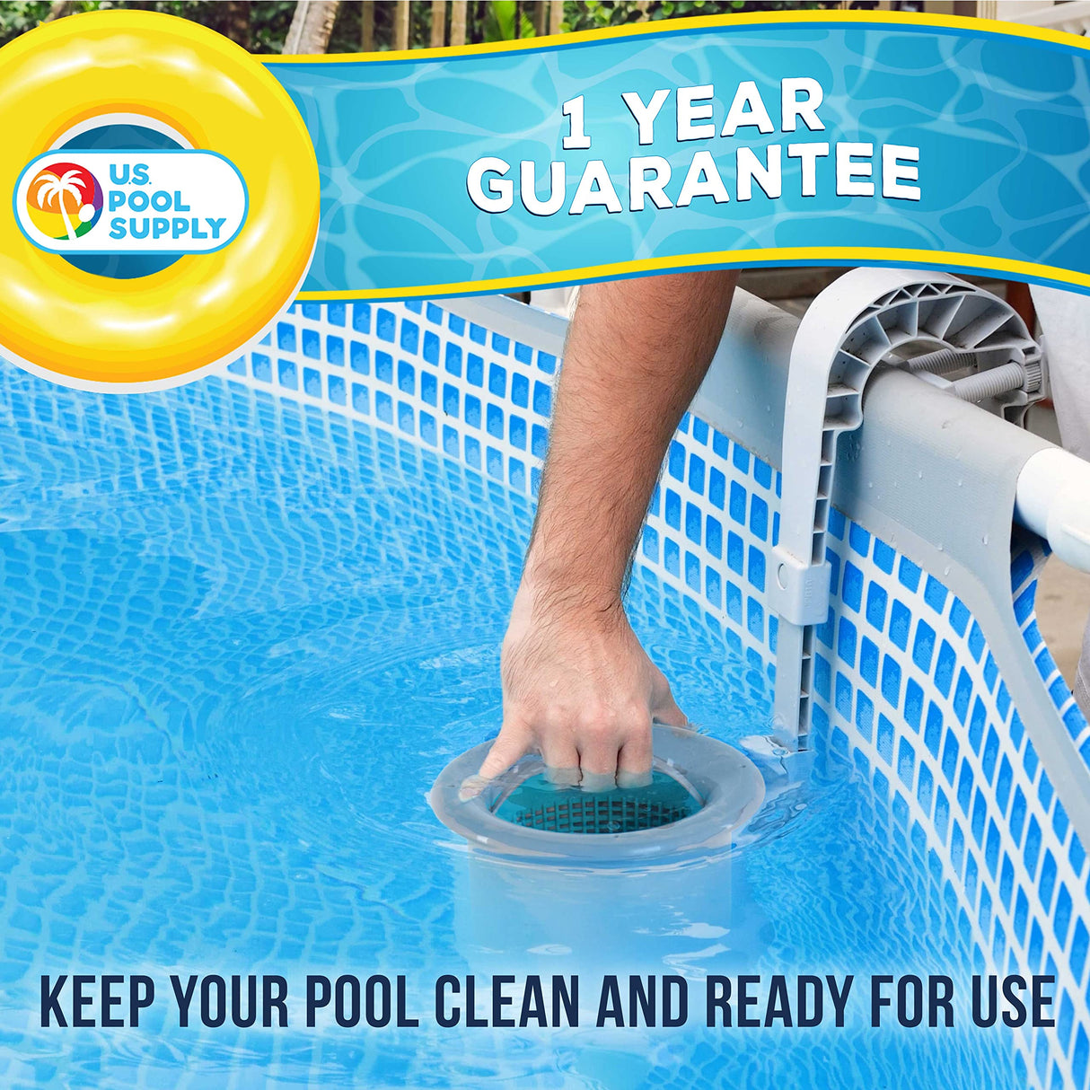 U.S. Pool Supply Pool Skimmer - Above Ground Pool Skimmer, Floating Pool Surface Skimmer, Pool Accessories - Clean Debris Basket, Wall Mount, Attaches to Inflatable Collars, Tubular and Metal Frames