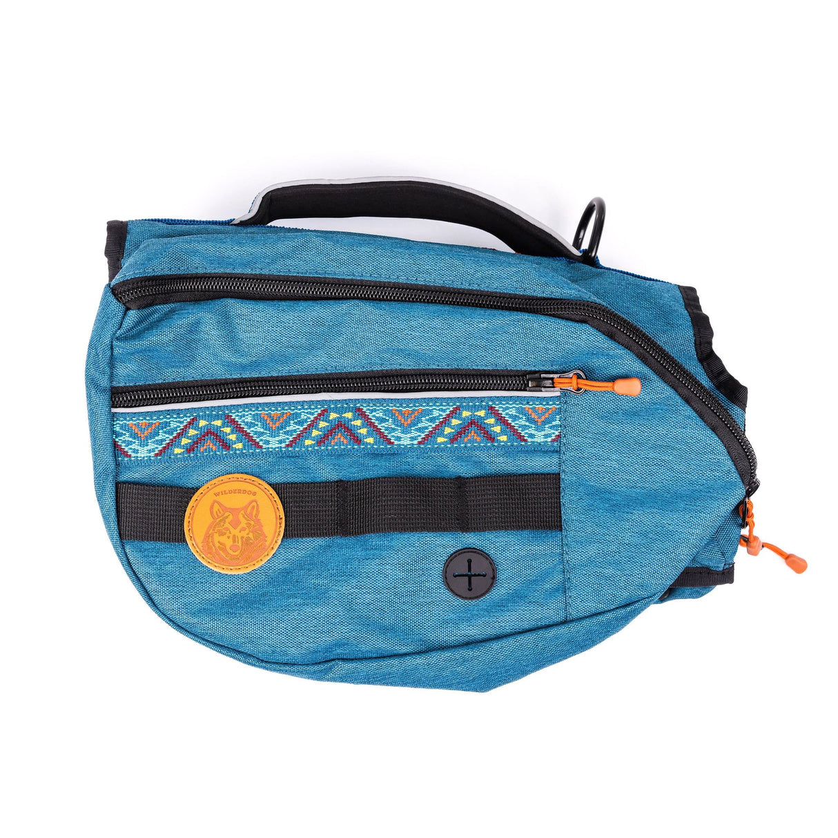 Wilderdog Dog Backpack with Built in Harness and Back-Mounted D-Ring Leash Attachment, Handle, Two Saddlebags with 4 Total Pockets, Built in Poop Bag Dispenser (Pacific Blue, Large)