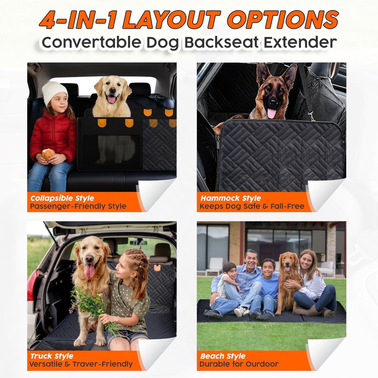 Paw Rider Back Seat Extender for Dogs Hard Bottom - Sturdy Dog Hammock for Car Hard Bottom Car Seat Cover for Dogs, with Seatbelt (No Foam)