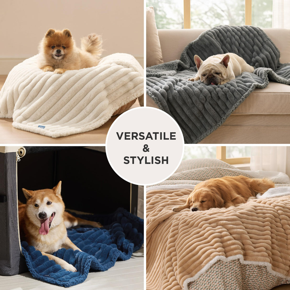 Bedsure ComfyFleece™ Waterproof Dog Blankets for Large Dogs - Soft Pet Cat Blanket Corduroy Fleece for Couch Bed Protector Washable, Cozy Calming Reversible Furniture Protection,50"x60", Cream