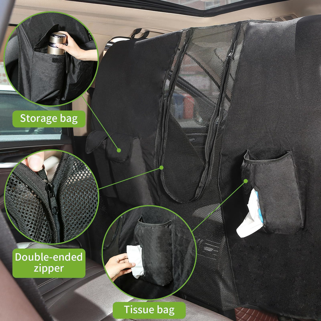 Q-DDOIT Dog Car Net Barrier for SUVs, Pet Barrier with Adjustable Rope and Storage Bag, Dog Fence Barrier for Car Front Seats, Car Divider for Driving Safely with Children & Pets