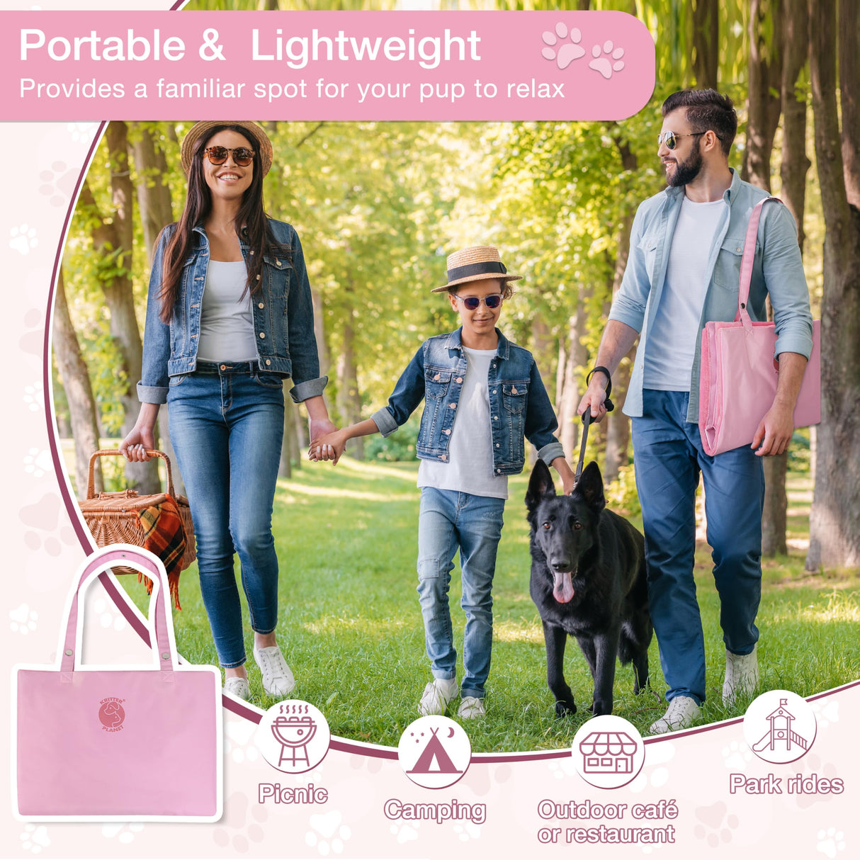 Kritter Planet Waterproof Foldable Dog Bed Pad for Camping & Travel, Portable Roll-Up Dog Bed Car Seat Pet Cushion Mat with Handles for Medium & Large Dogs, Indoor & Outdoor Use
