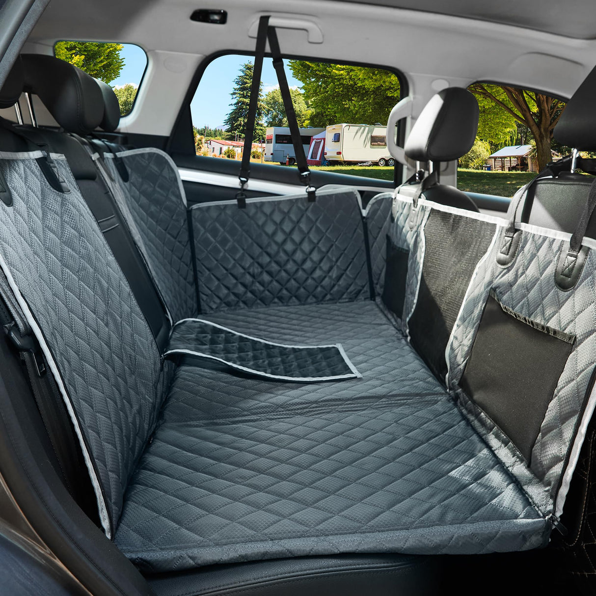ANOSOSPECIAL Back Seat Extender for Dog,Waterproof Hard Bottom Dog Car Seat Cover for Back Seat Protector,Foldable Camping Pet Hammock Bed,Easy Clean Travelling Accessories Car SUV Truck (Gray)