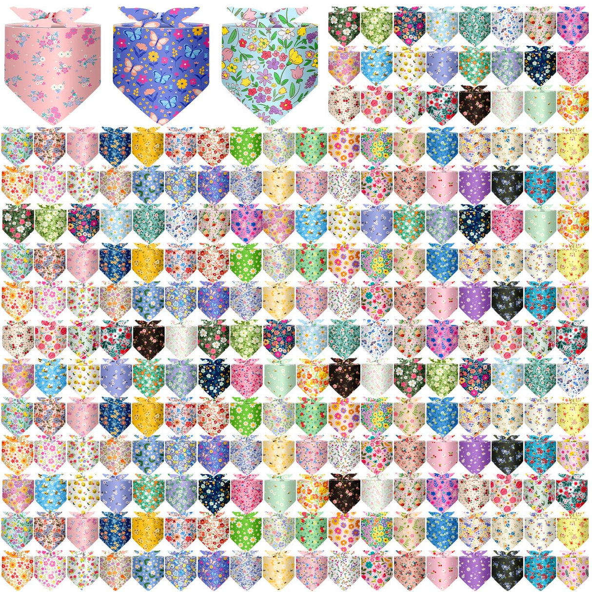Geyoga 240 Pcs Spring Dog Bandanas Bulk St Patricks Pet Bandanas Adjustable Easter Triangle Dog Grooming Scarf Bibs Kerchief for Small Medium Large Cats Pet Costume(Floral)