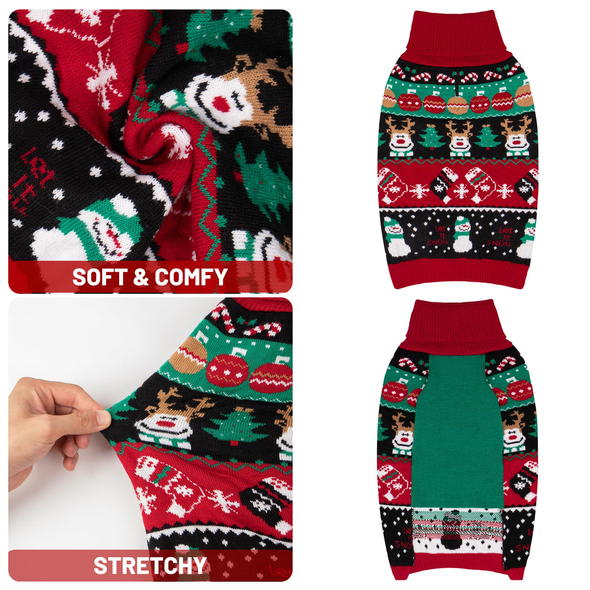 cyeollo Dog Christmas Sweater, Turtleneck Knitted Sweaters with Leash Hole Soft Pullover Clothes, Warm Dog Outfit Xmas Clothes for Small Dog & Cat, S