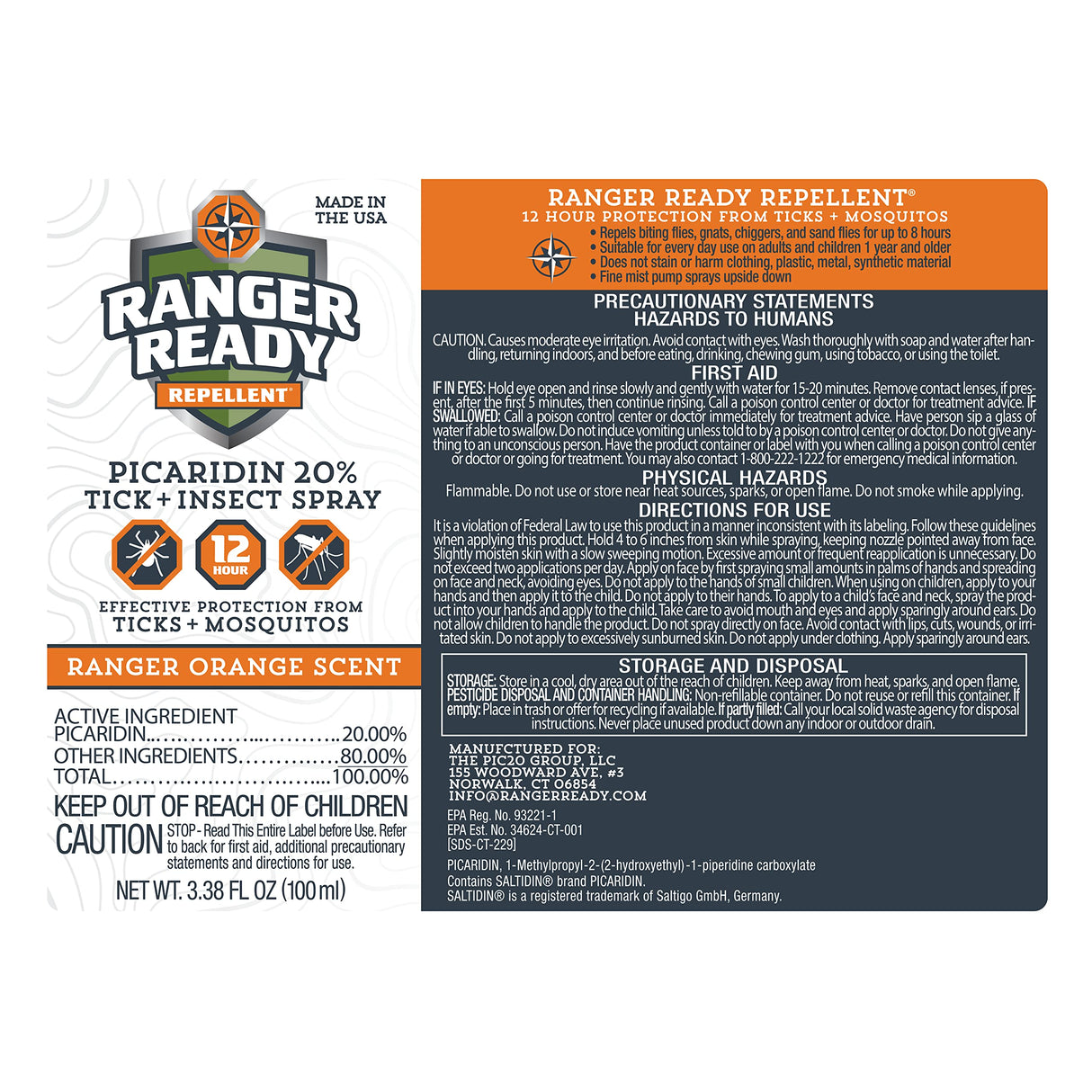 Ranger Ready Picaridin 20% Tick & Insect Repellent, Ranger Orange Scent Deet-Free Bug Spray, Travel Size 3.4 Oz. (Pack of 2)