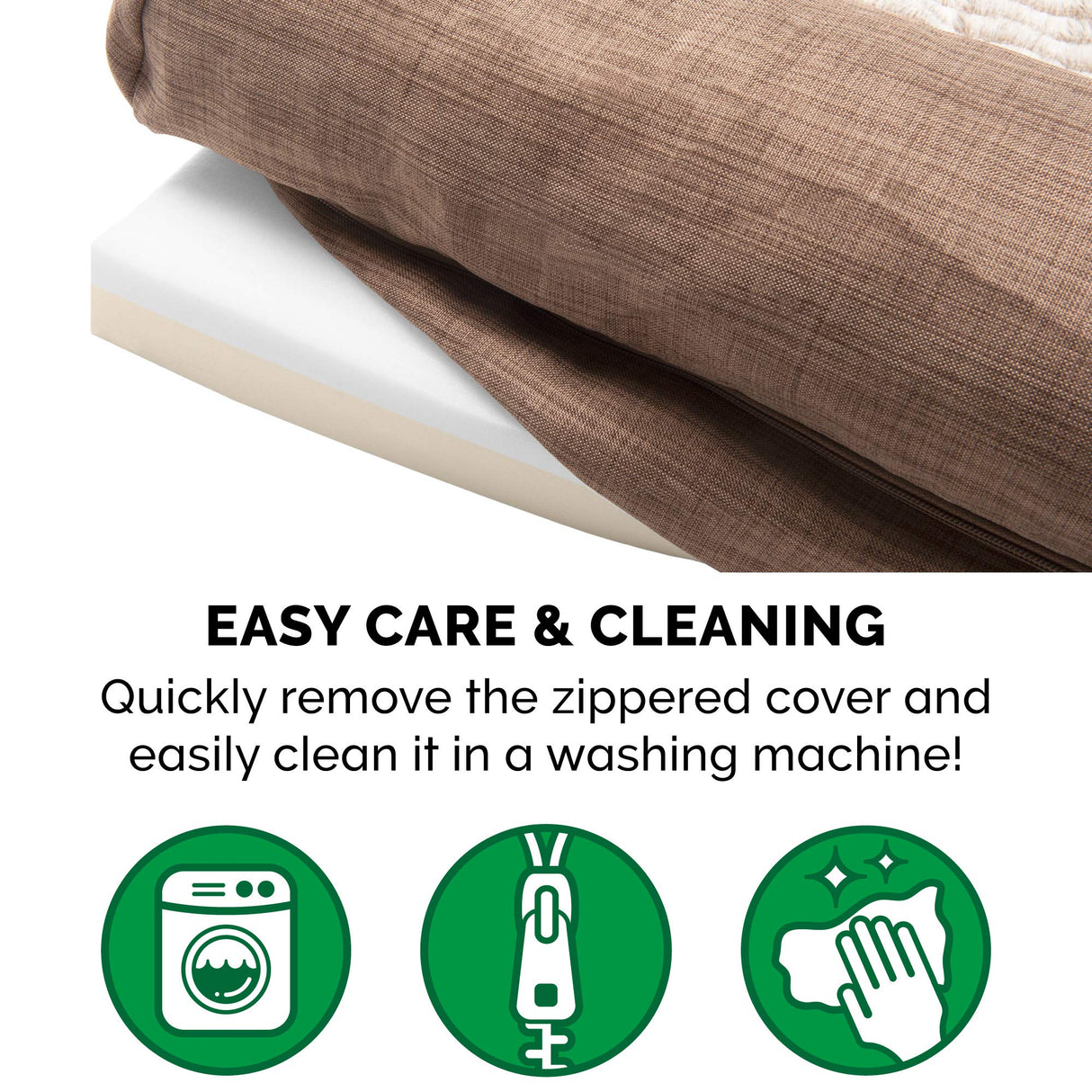Furhaven Memory Foam Dog Bed for Large Dogs w/ Removable Bolsters & Washable Cover, For Dogs Up to 125 lbs - Luxe Faux Fur & Performance Linen Sofa - Woodsmoke, Jumbo Plus/XXL