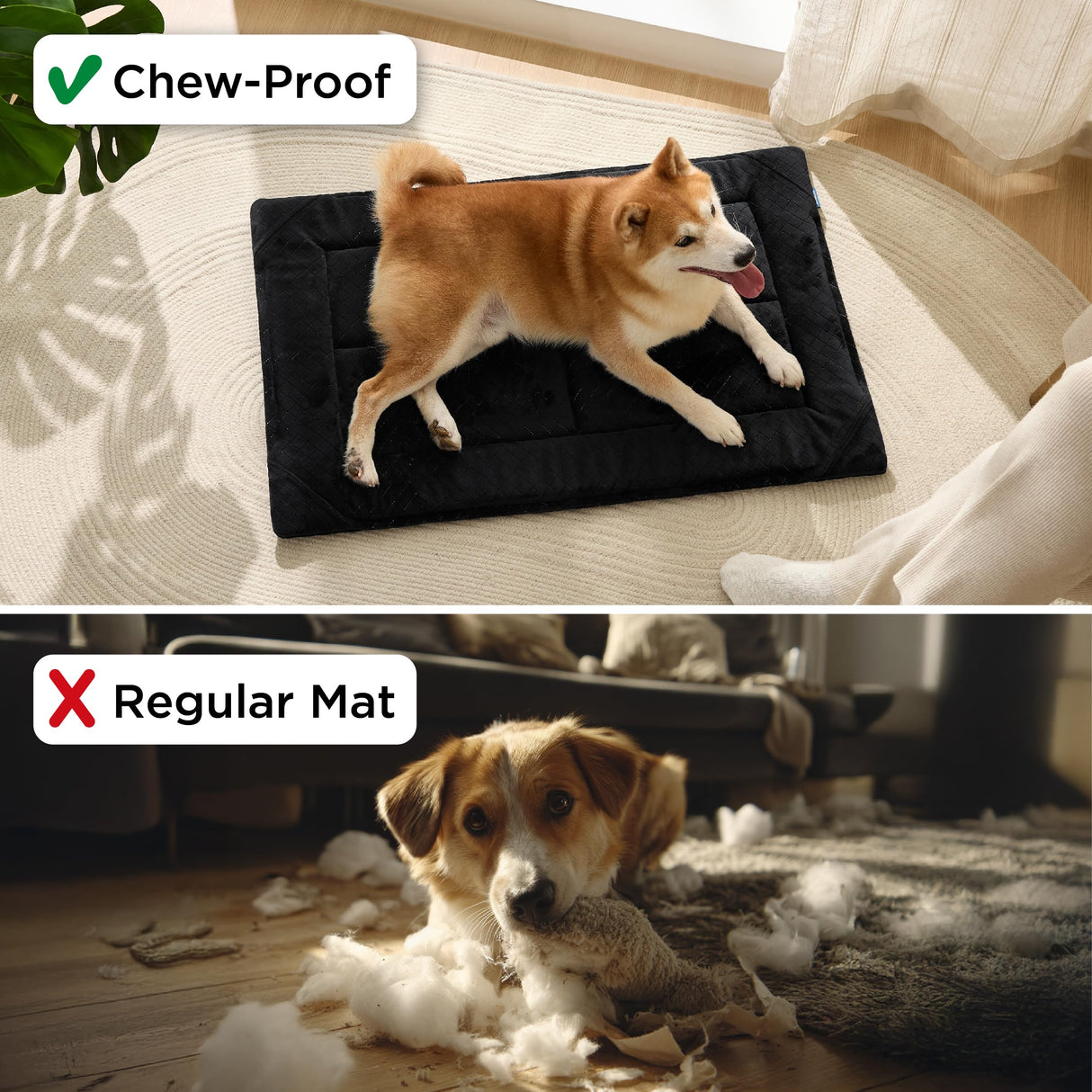 Bedsure Chew Proof Dog Bed for Small Dogs Machine Washable Dog Crate Pad Durable Kennel Pad for Chewers, Black