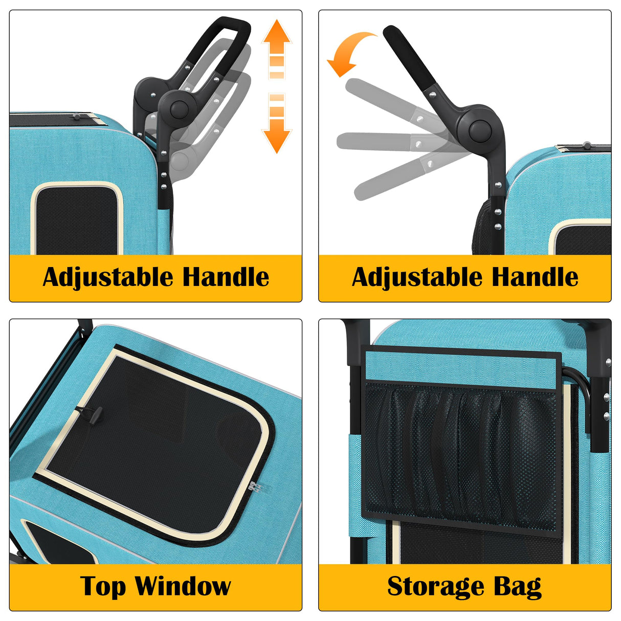 kepptory Dog Stroller with Large Dog House, XL Pet Stroller for 2 Small Dogs with Panoramic Sunroof, Adjustable Handle, Storage Organizer and Sturdy Metal Frame,32.4Lx19.3Wx23.6H(House Size)
