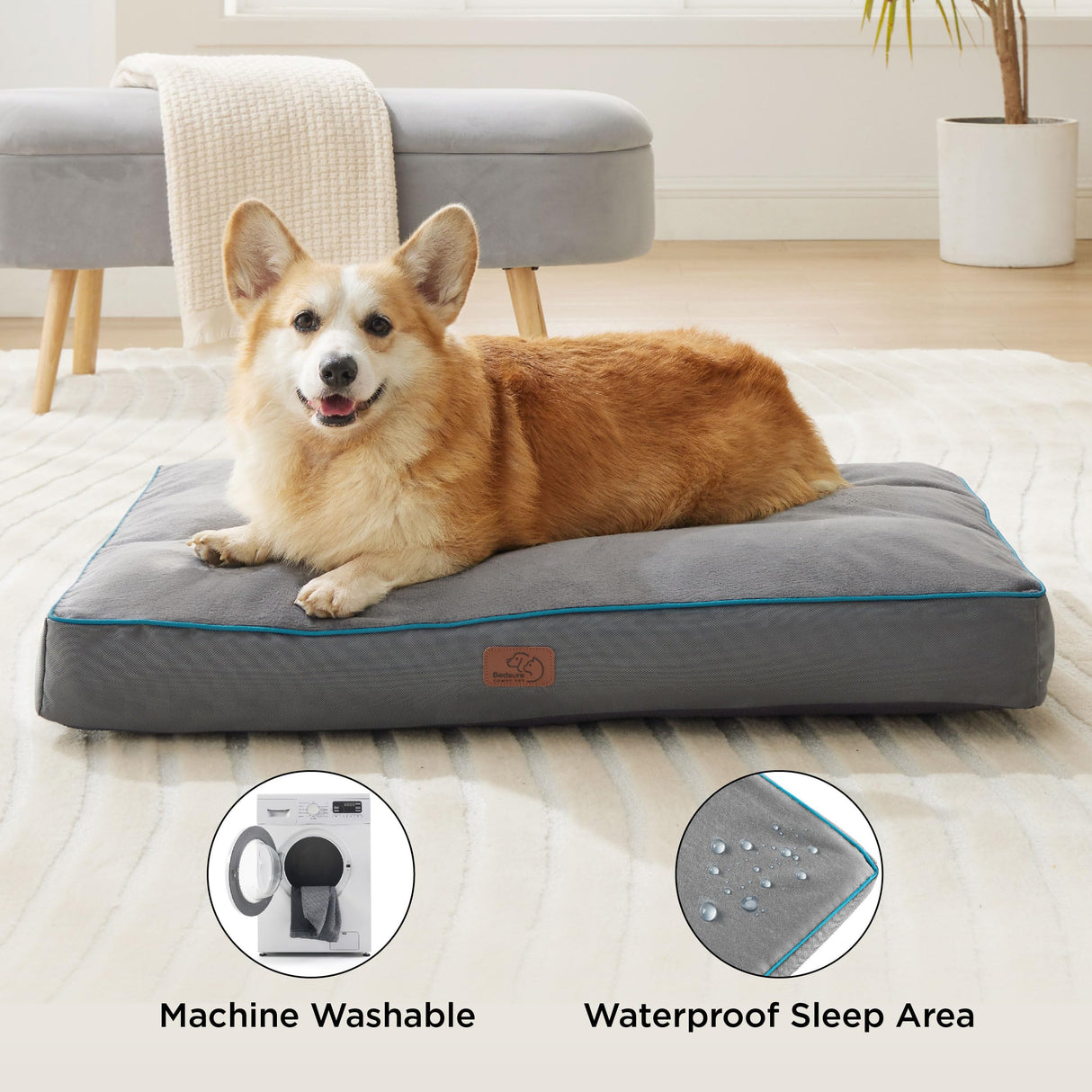 Bedsure Washable Dog Bed Medium Size Dog - 3 Inch Thicken Up to 45lbs Pet Mat Pillows with Removable Washable Cover, Brown