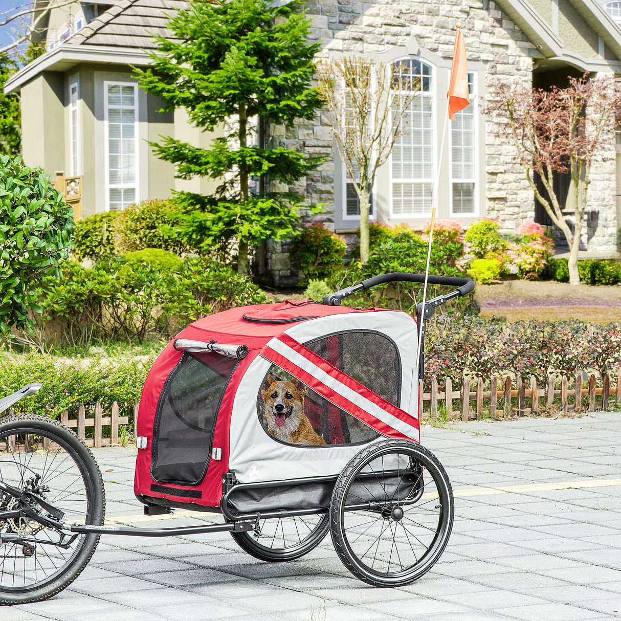 Aosom 2-in-1 Pet Bike Trailer for Small Medium Dogs, Road-Visibility Dog Stroller Bicycle Carrier, Weather-Strong Bike Wagon Trailer Sidecar Attachment, Red