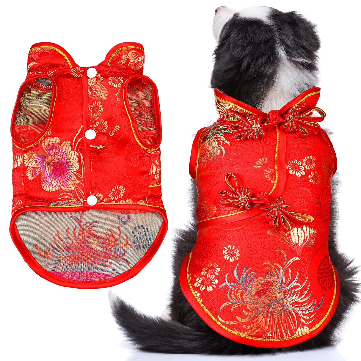 Ylinge Dog New Year Costume Chinese Knot Buttons for Dog Puppy Chinese Style Tang Suit Pet Spring Festival Satin Clothes Vest Tang Dynasty Winter Coat(L)