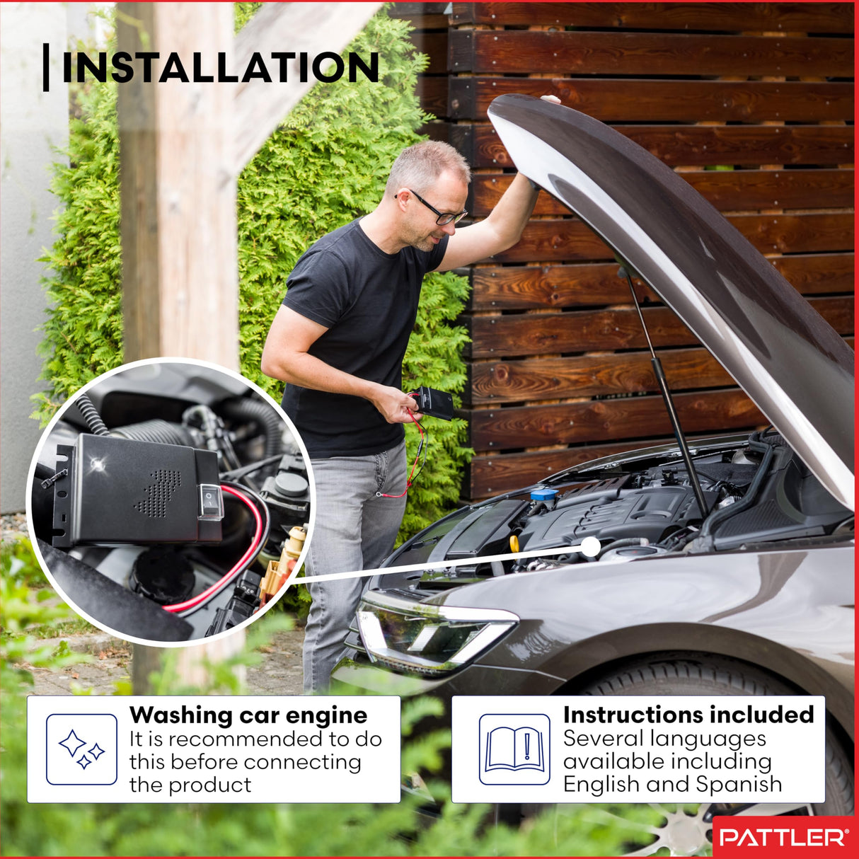 PATTLER® Best Mouse Repellent for Cars | Mouse Repellent with Connection to 12V Car Battery | Ultrasonic Pest Repeller | Mice Repellent for Engines Under Hood I Long Term Pest Control | 1 Unit