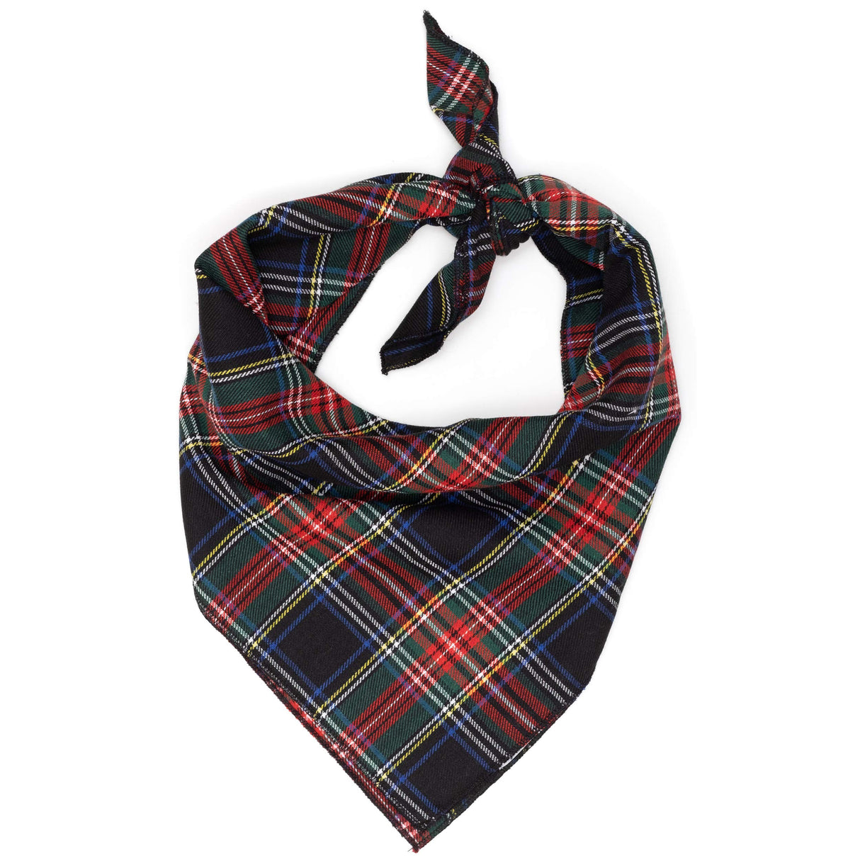 THE WORTHY DOG Classic Tie-On Dog Bandana – Soft Cotton Flannel Square Pet Bandana, Stewart Pattern, Black Multicolored, Small