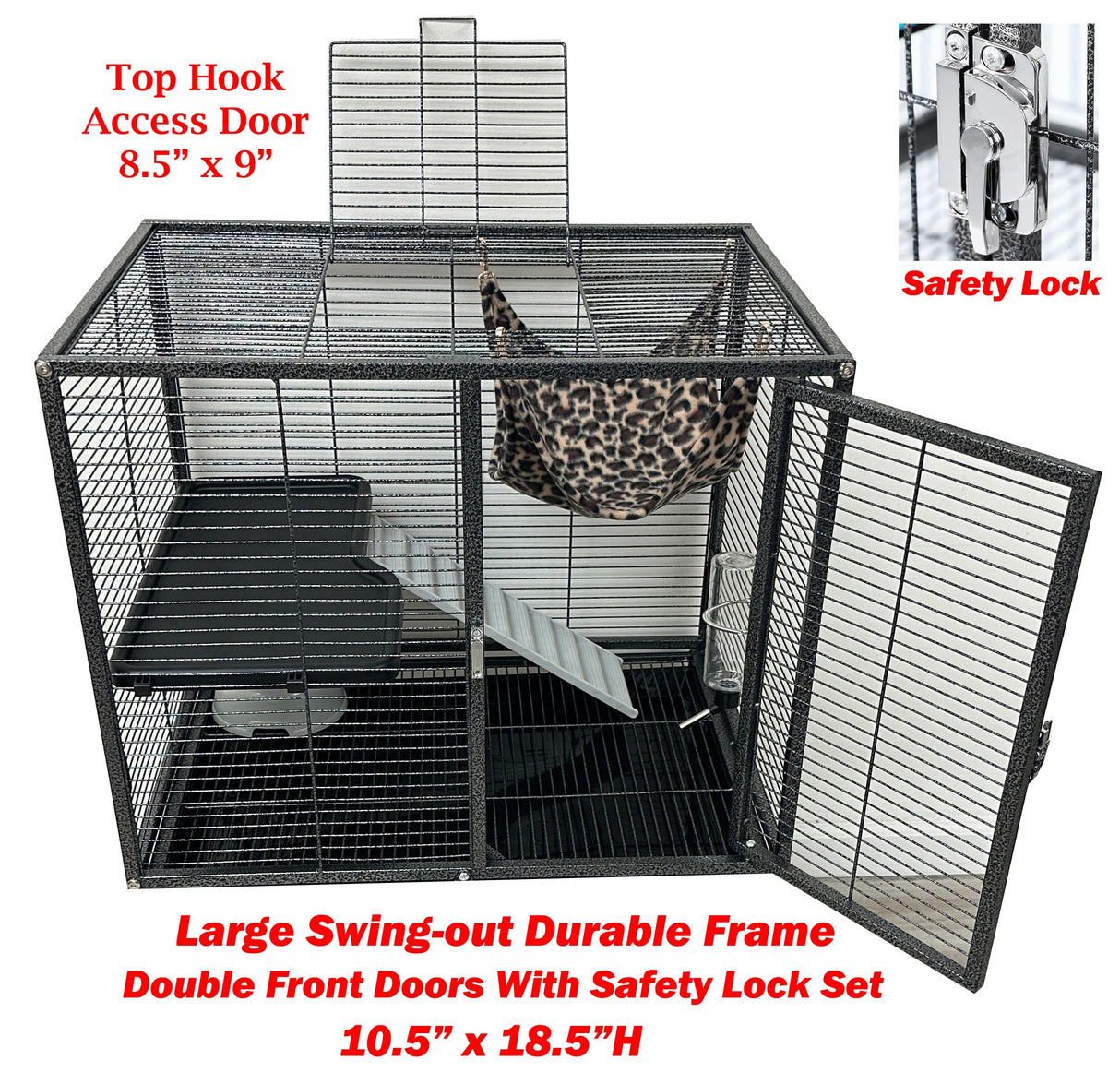 Large Two Full Story Deluxe Double Unit 4-Tiers Tight 1/2-Inch Bar Spacing Durable Front Doors Water Bottle Food Bowl for Feisty Ferret Squirrel Hammock Rat Gerbil Small Animal Critter Rolling Cage