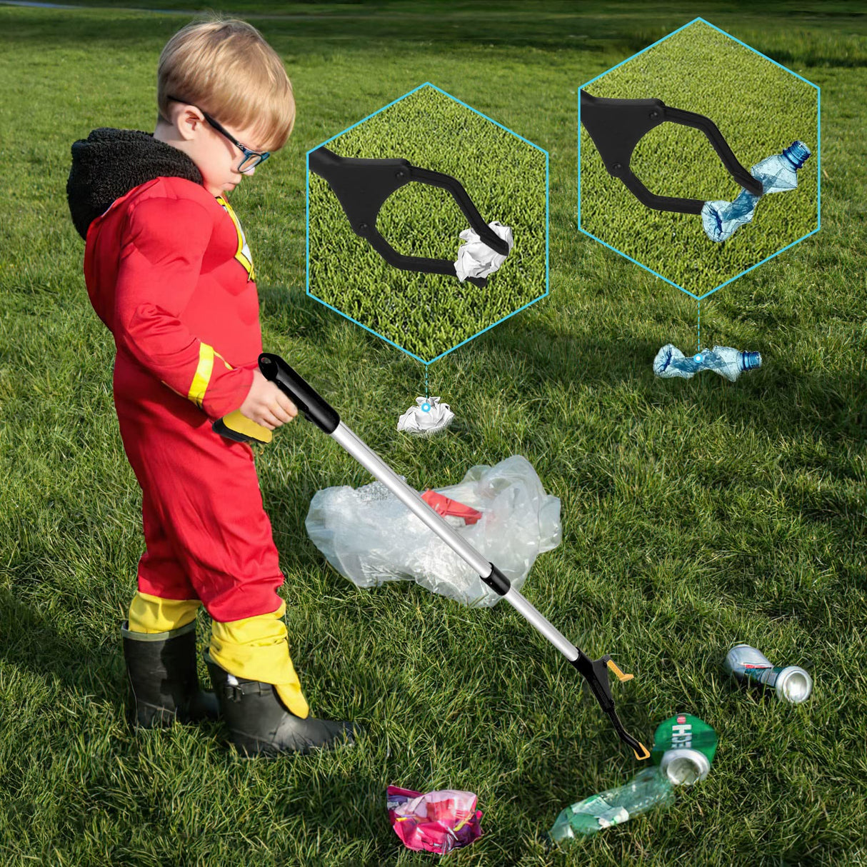 2-Pack Reacher Grabber Pickup Tool, 32" Long Grabber Tool, Trash Picker Grabber for Elderly Grab It Reaching Tool, Garbage Picker Upper Grabber, Litter Pick Up Grab Tool, Claw Grabber Stick (Yellow)