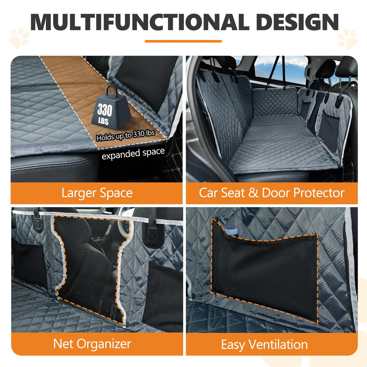 ANOSOSPECIAL Back Seat Extender for Dog,Waterproof Hard Bottom Dog Car Seat Cover for Back Seat Protector,Foldable Camping Pet Hammock Bed,Easy Clean Travelling Accessories Car SUV Truck (Gray)